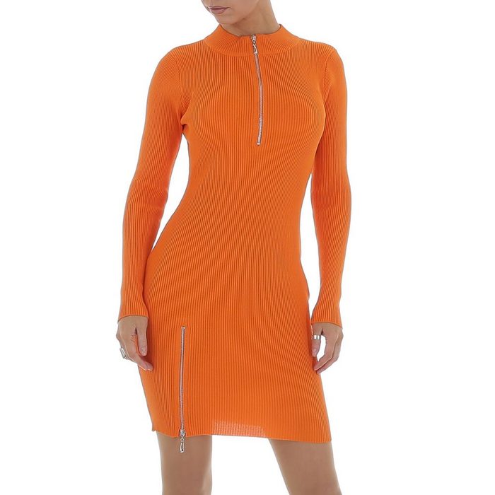 Ital-Design Strickkleid Damen Freizeit Reißverschluss Stretch Strickoptik Stretchkleid in Orange