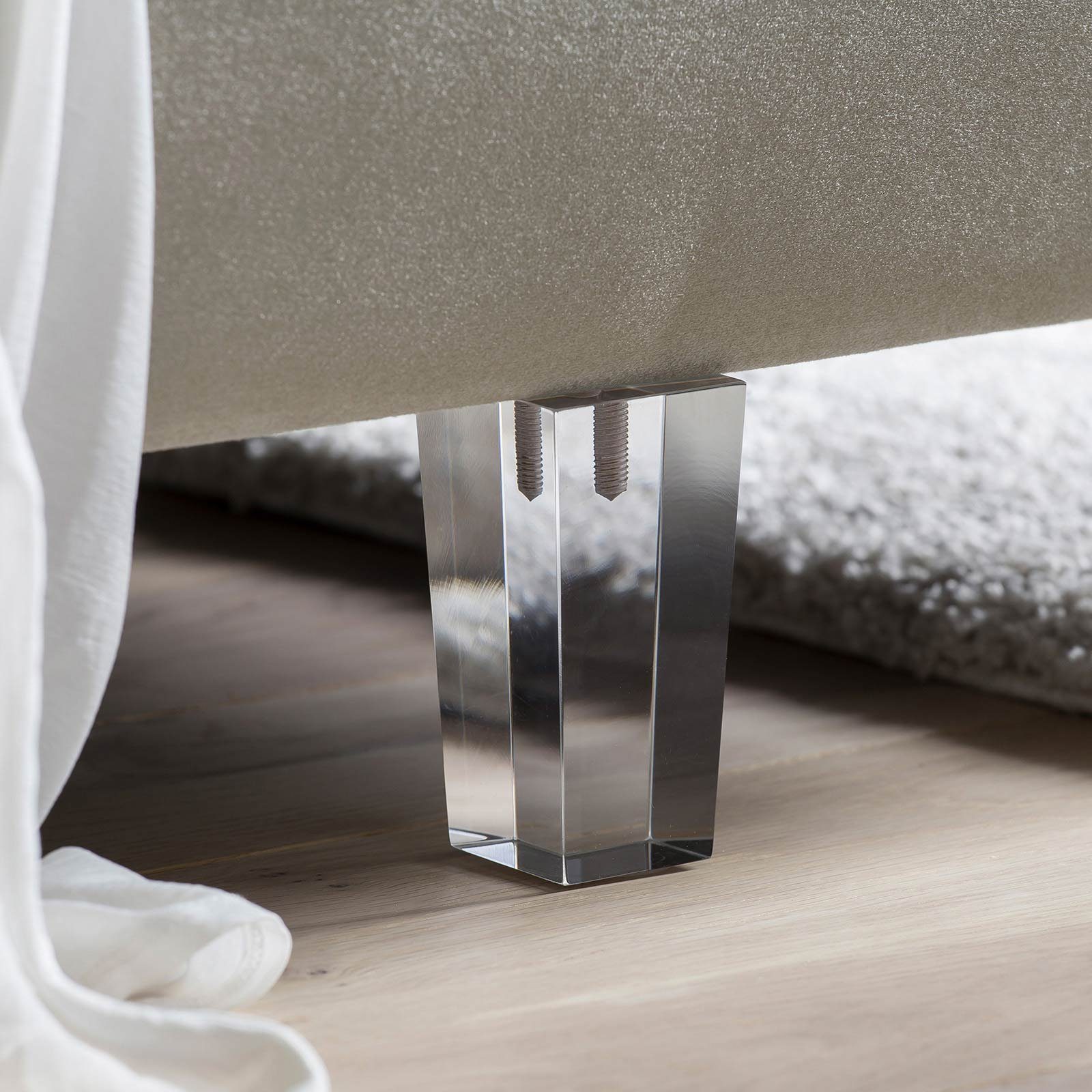 BettCo Stauraumbett Bettkasten Glas-Optik XXL Acryl-Füße 200 x Topper, Taupe Velours), + Maison (140 in cm, optionaler