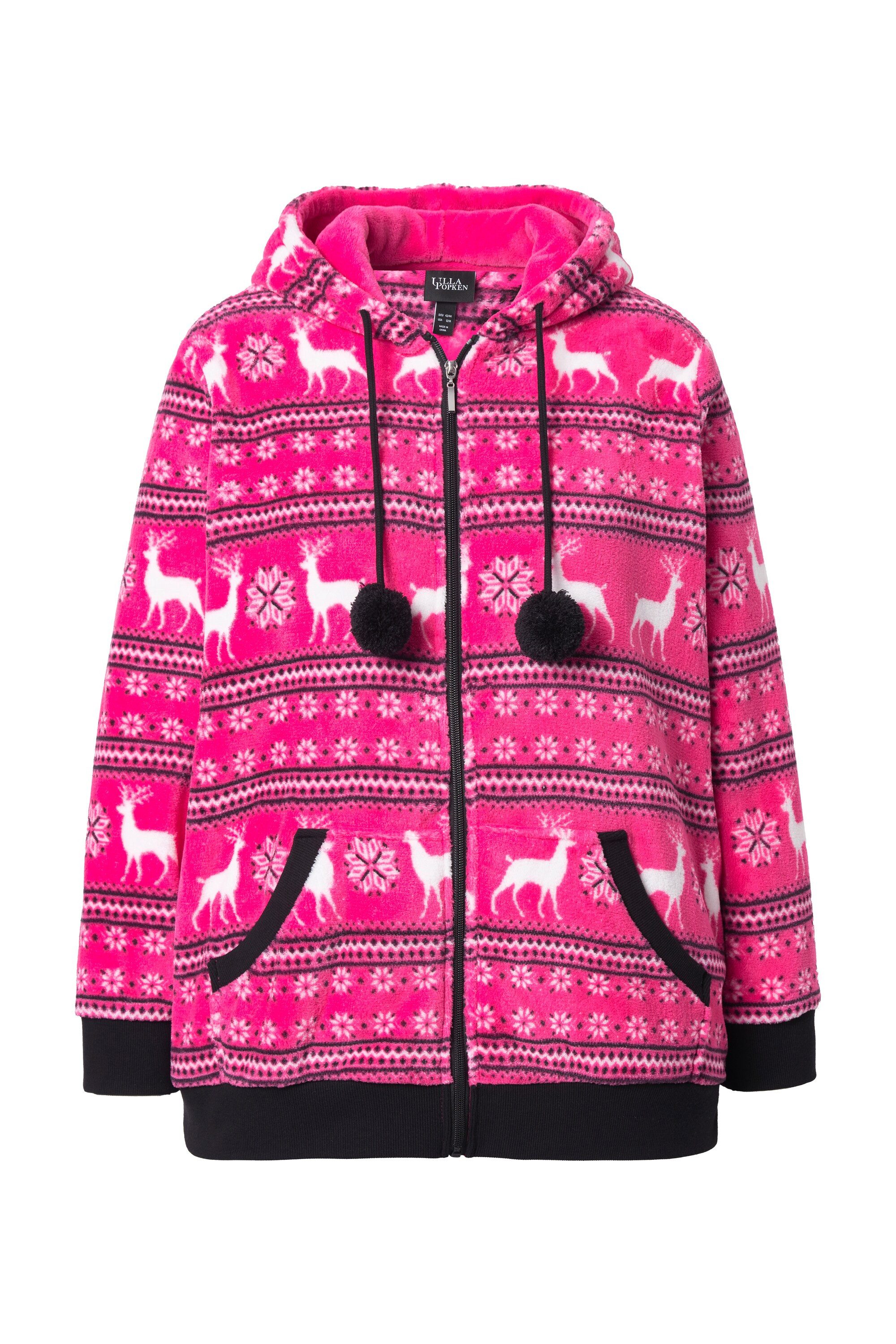 Ulla Popken Sweatjacke Homewear-Jacke Plüsch Norweger Kapuze günstig online kaufen