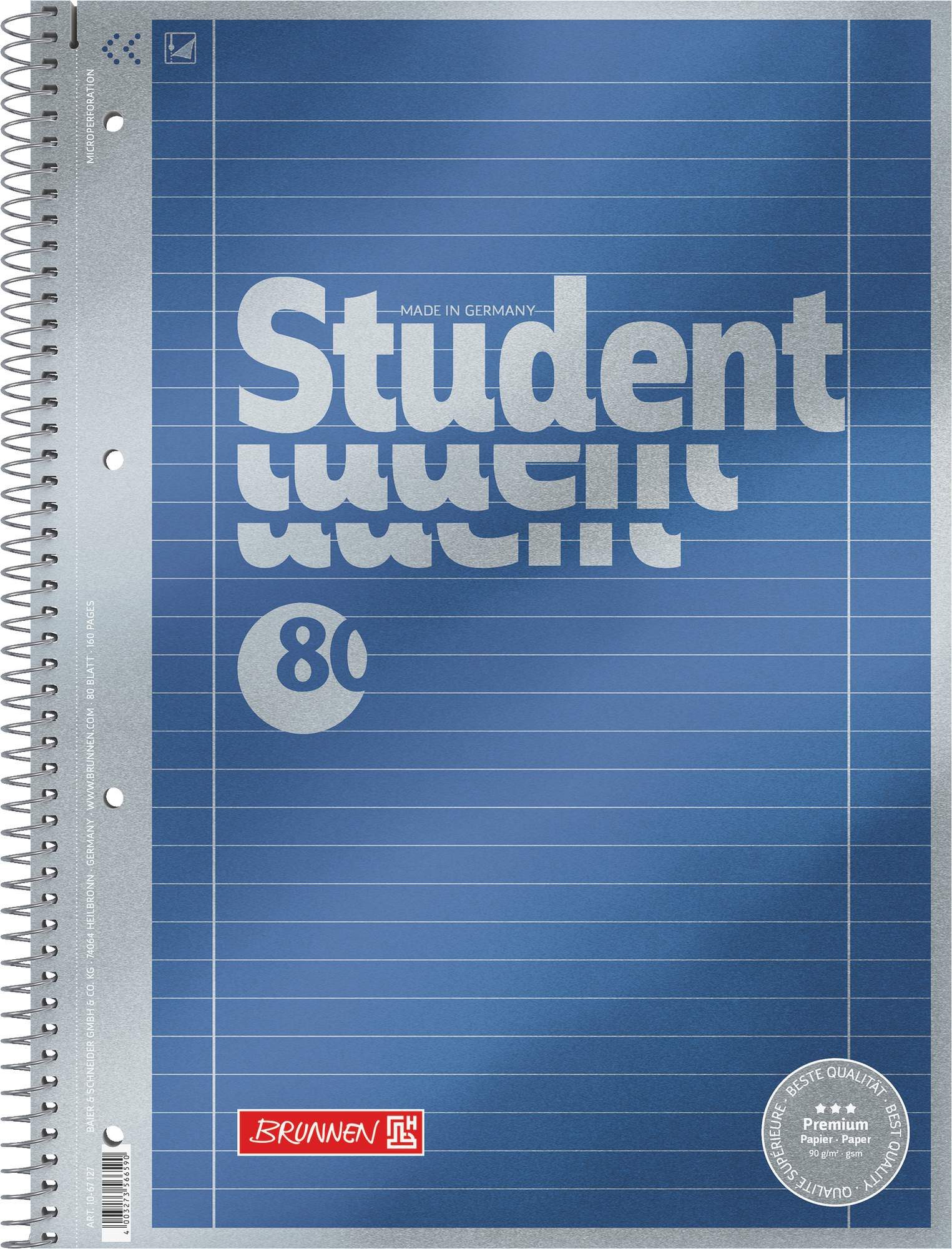 Baier & Schneider Collegeblock Collegeblock Premium Student A4 liniert 80 Blatt blau