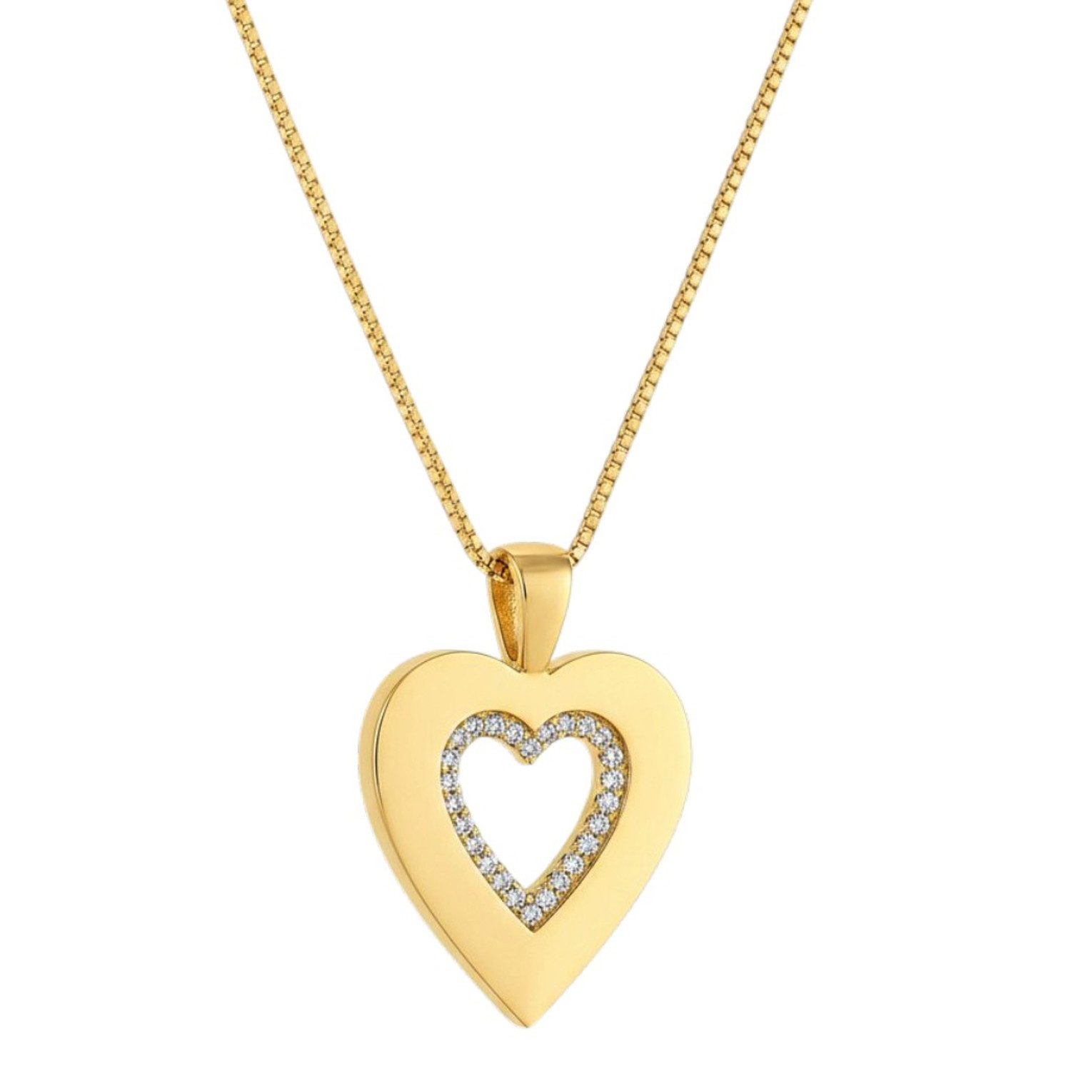 KARMA Kette mit Anhänger Damen Herz Gold 45 cm Zirkone Halskette (1-tlg., Geschenk für sie Damenschmuck), Herzkette für Frauen modern Damenhalskette