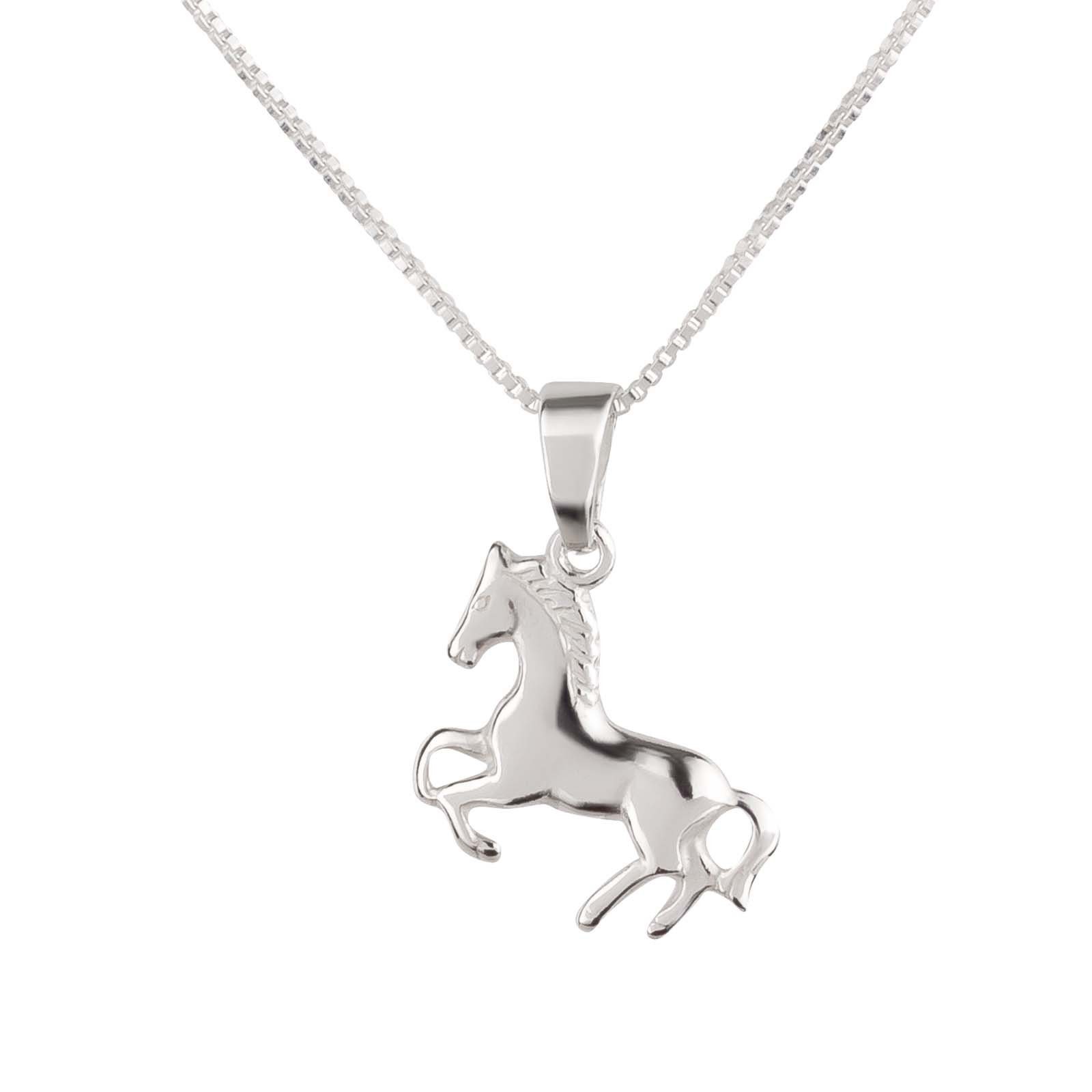 schmuck23 Kette mit Anhänger Halskette Pferd Pony 925 Silber, Reiten Kinder Damen Mädchen Geschenk Kinderschmuck