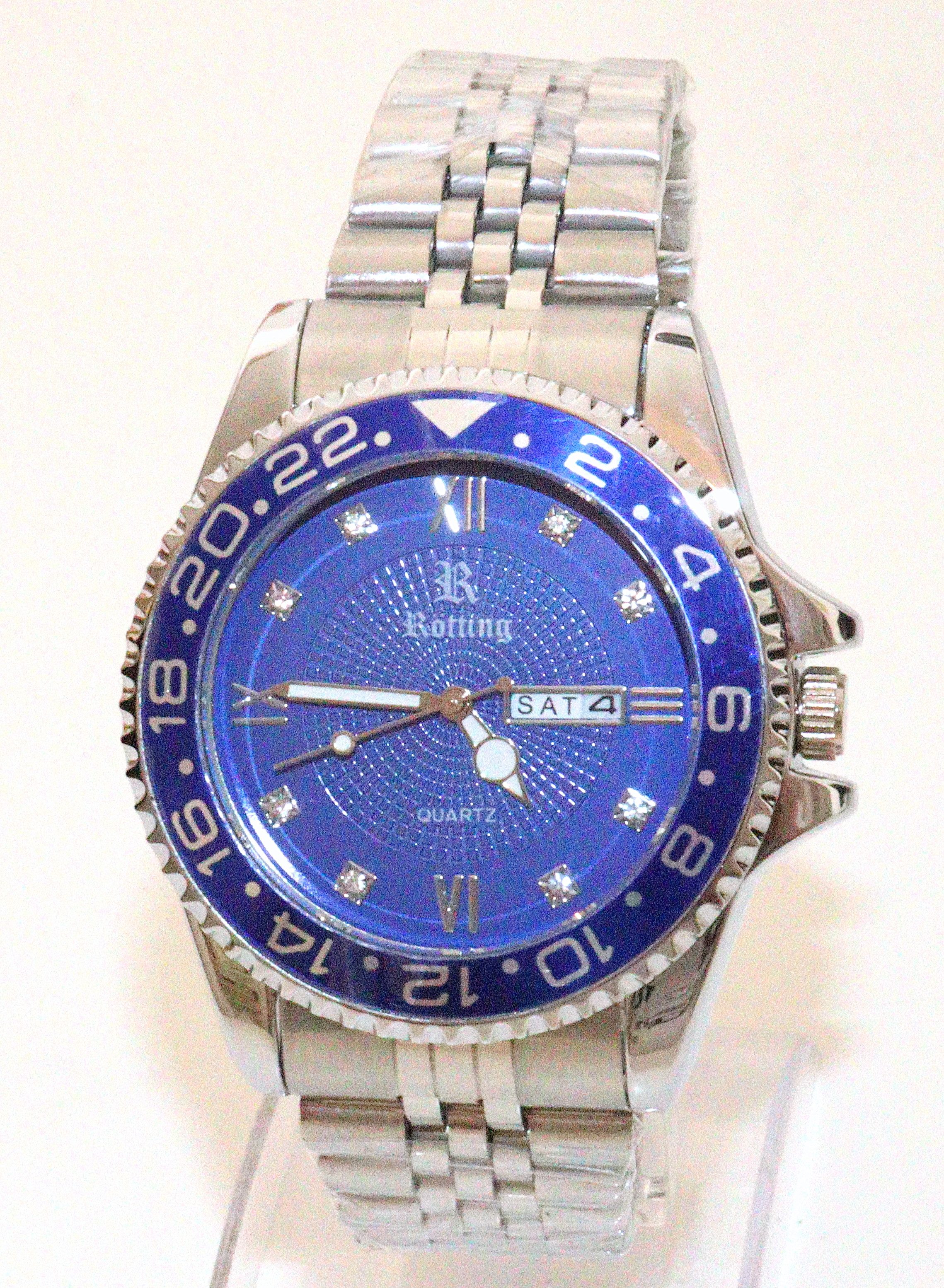 Quarzuhr Herrenuhr blaues Ziffernblatt Tagesdatum + Wochentag