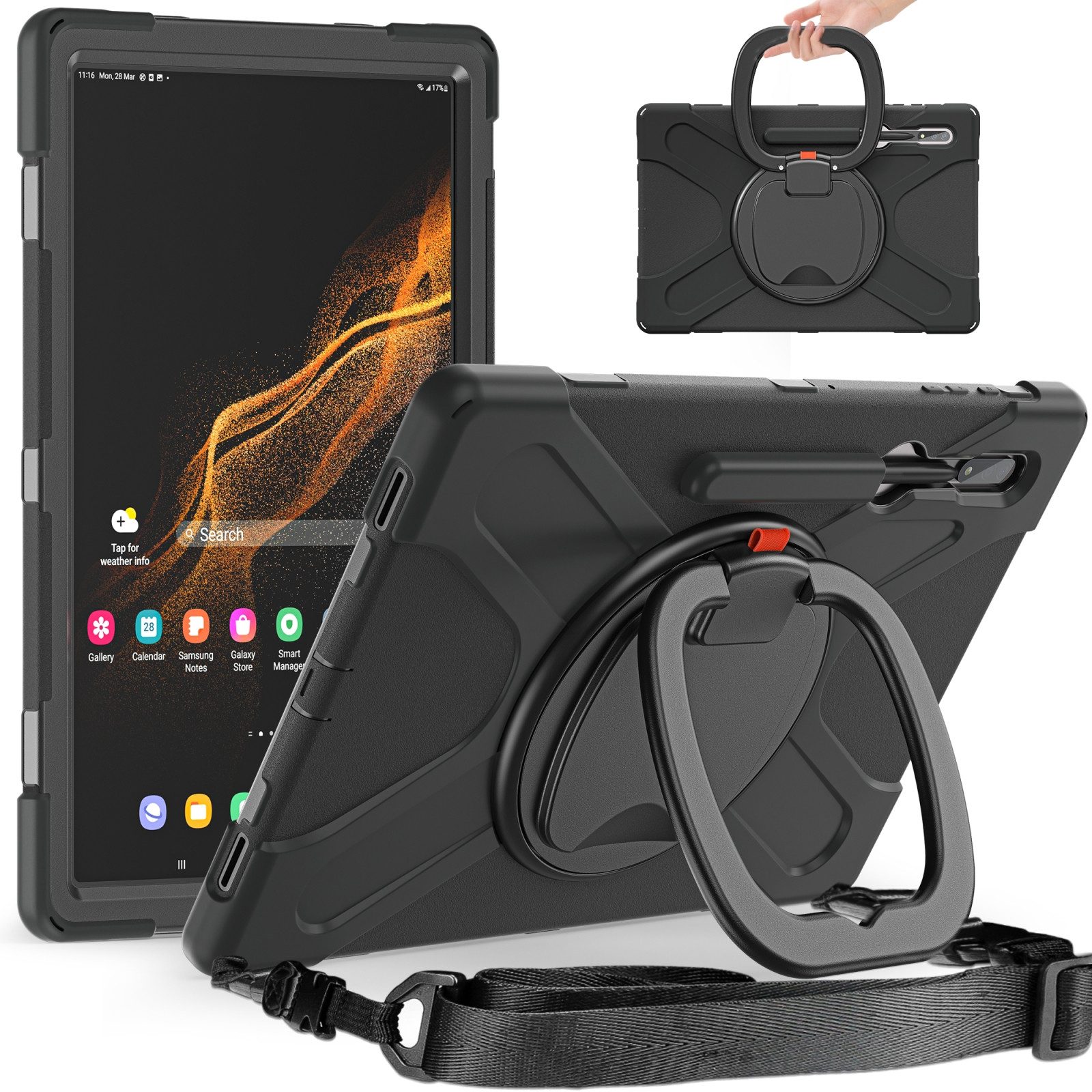 Wigento Tablet-Hülle Für Samsung Galaxy Tab S10 / S9 / S8 Ultra Outdoor Hybrid 360 Grad