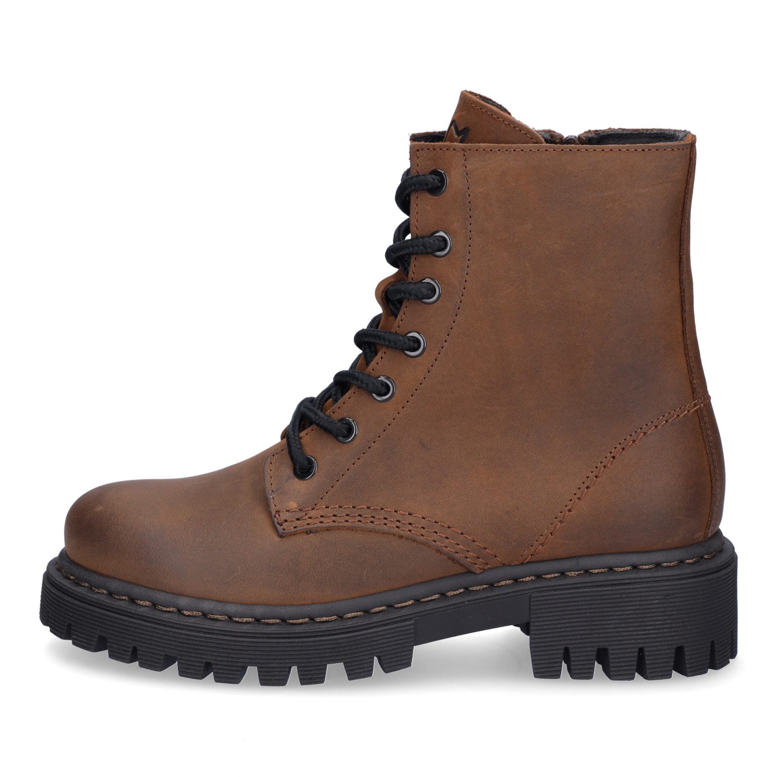MIDS MISHA Damen Schnürboots Cognac-Braun, gewachstes Vollnarbenleder mit Velour-Innenfutter