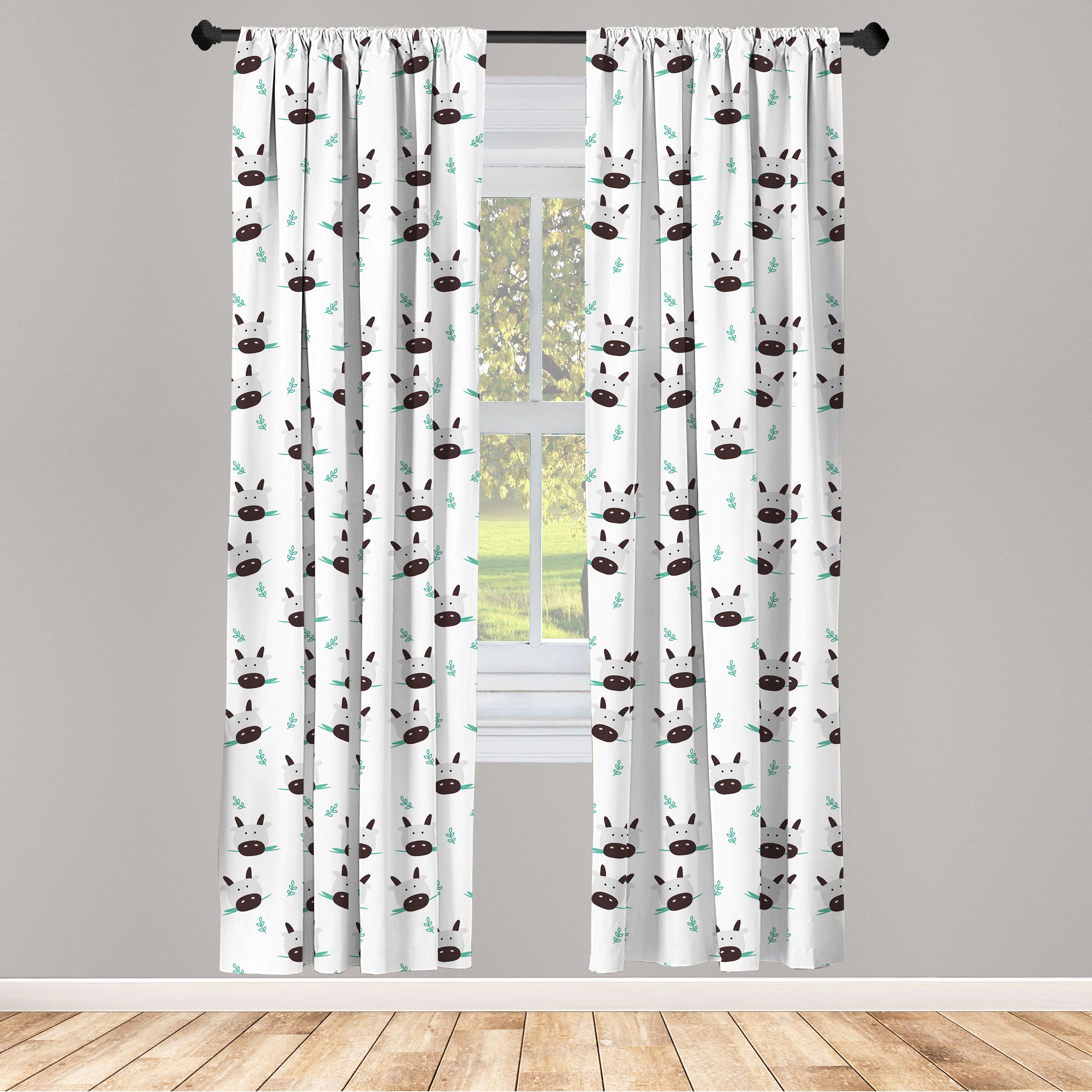 Gardine Vorhang für Wohnzimmer Schlafzimmer Dekor, Abakuhaus, Microfaser, Das Vieh Kuhköpfe Chewing Grass