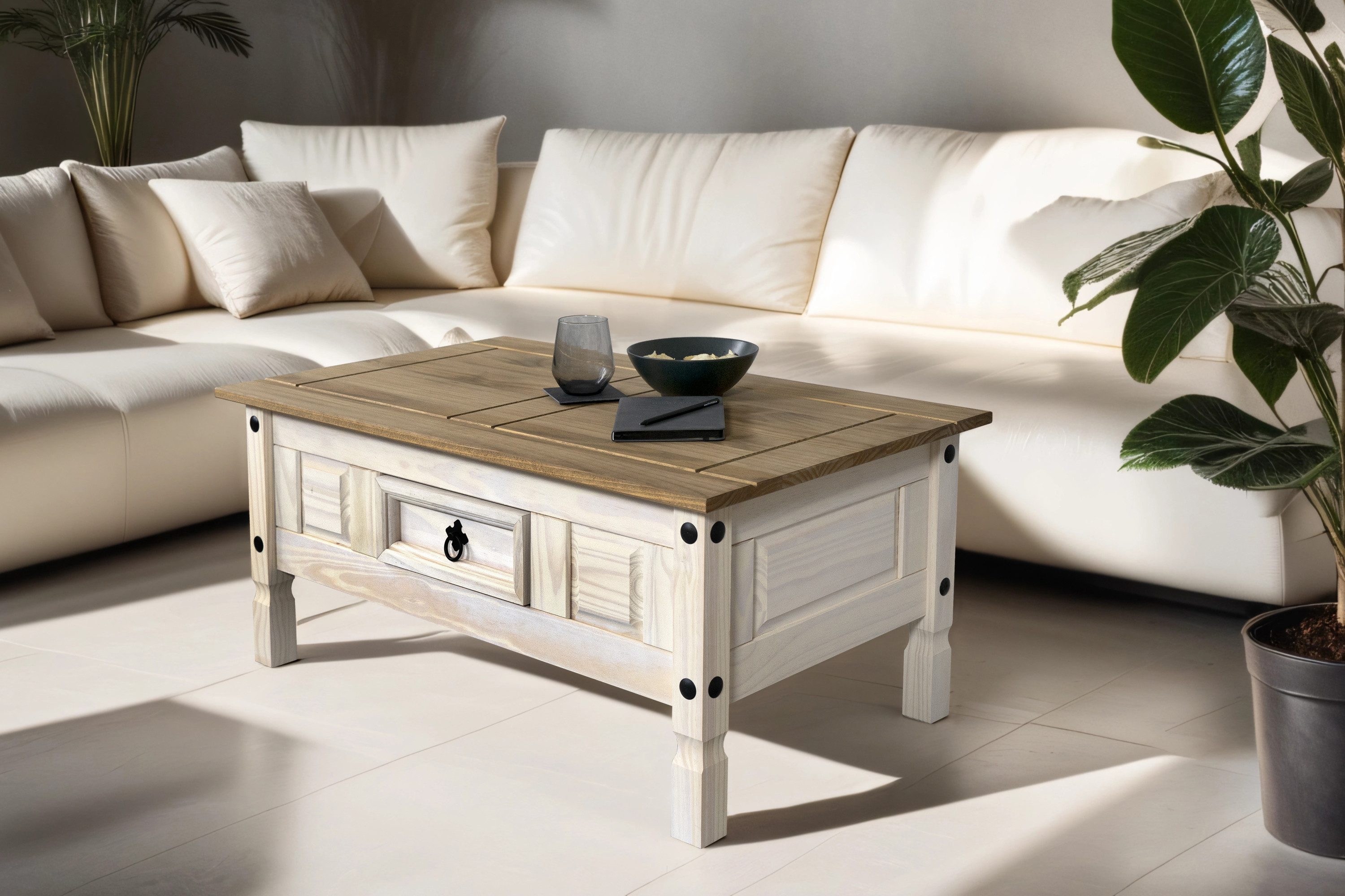 Loreno® Couchtisch Mexico, massives Pinienholz, weiß günstig online kaufen