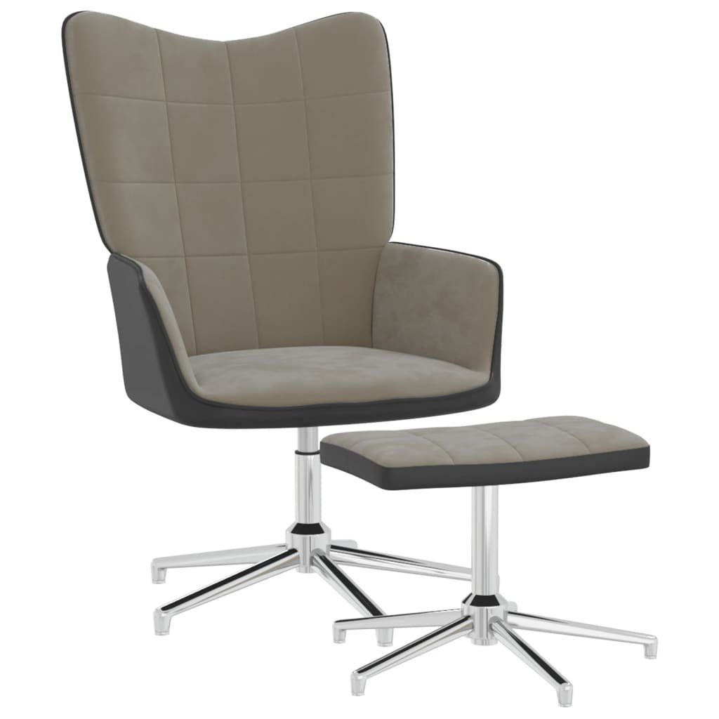 furnicato Sessel Relaxsessel mit Hocker Hellgrau Samt und PVC