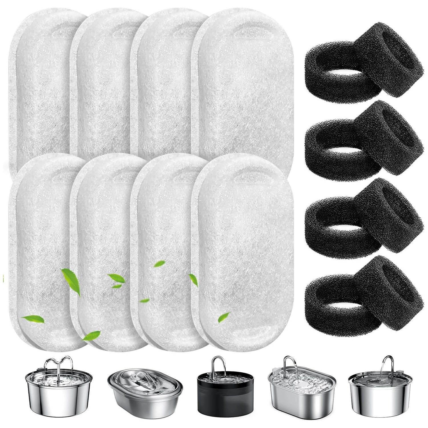 SURFOU Trinkbrunnen Katzenbrunnen Filter, 8 Stück Ersatzfilter Für Trinkbrunnen, für 2L/3.2L/4L Edelstahl Trinkbrunnen Für Katzen Und Hunde