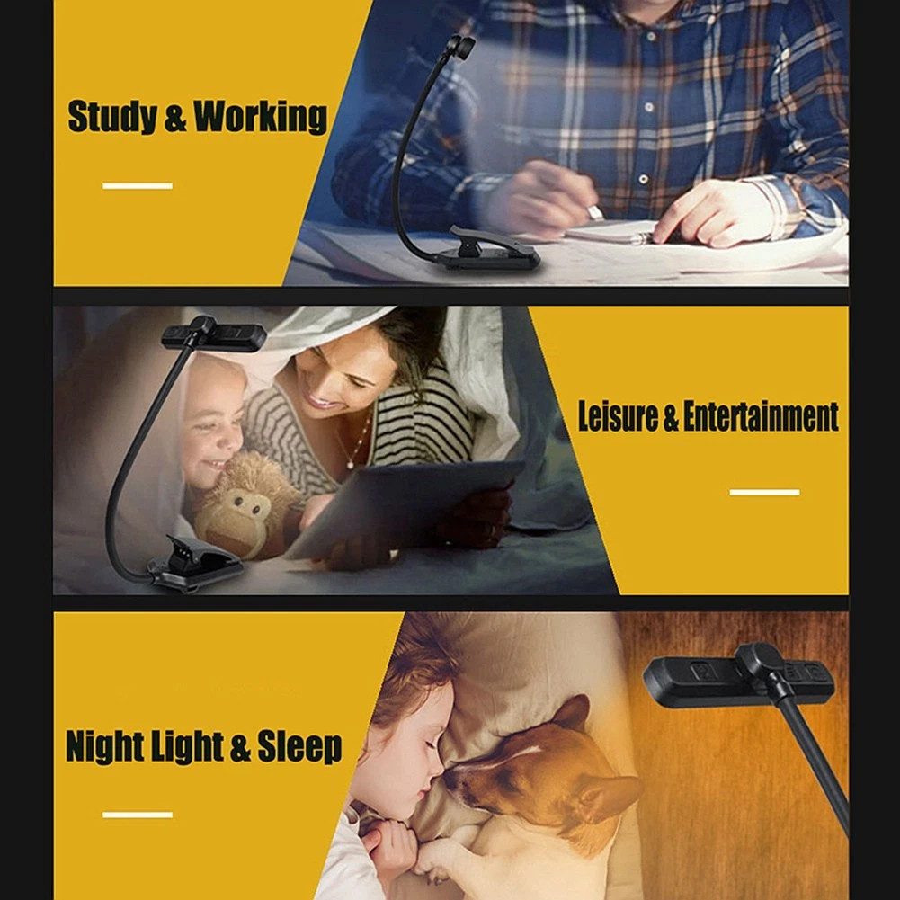 Ophy LED Leselampe LED Buchlampe mit Clip – wiederaufladbar (USB), 24 LEDs, 3 Farbtemperatur-Modi (Bernstein/Misch/Weiß), 5 Helligkeitsstufen, 360° flexibler Schwanenhals – perfekt fürs Nachtlesen im Bett