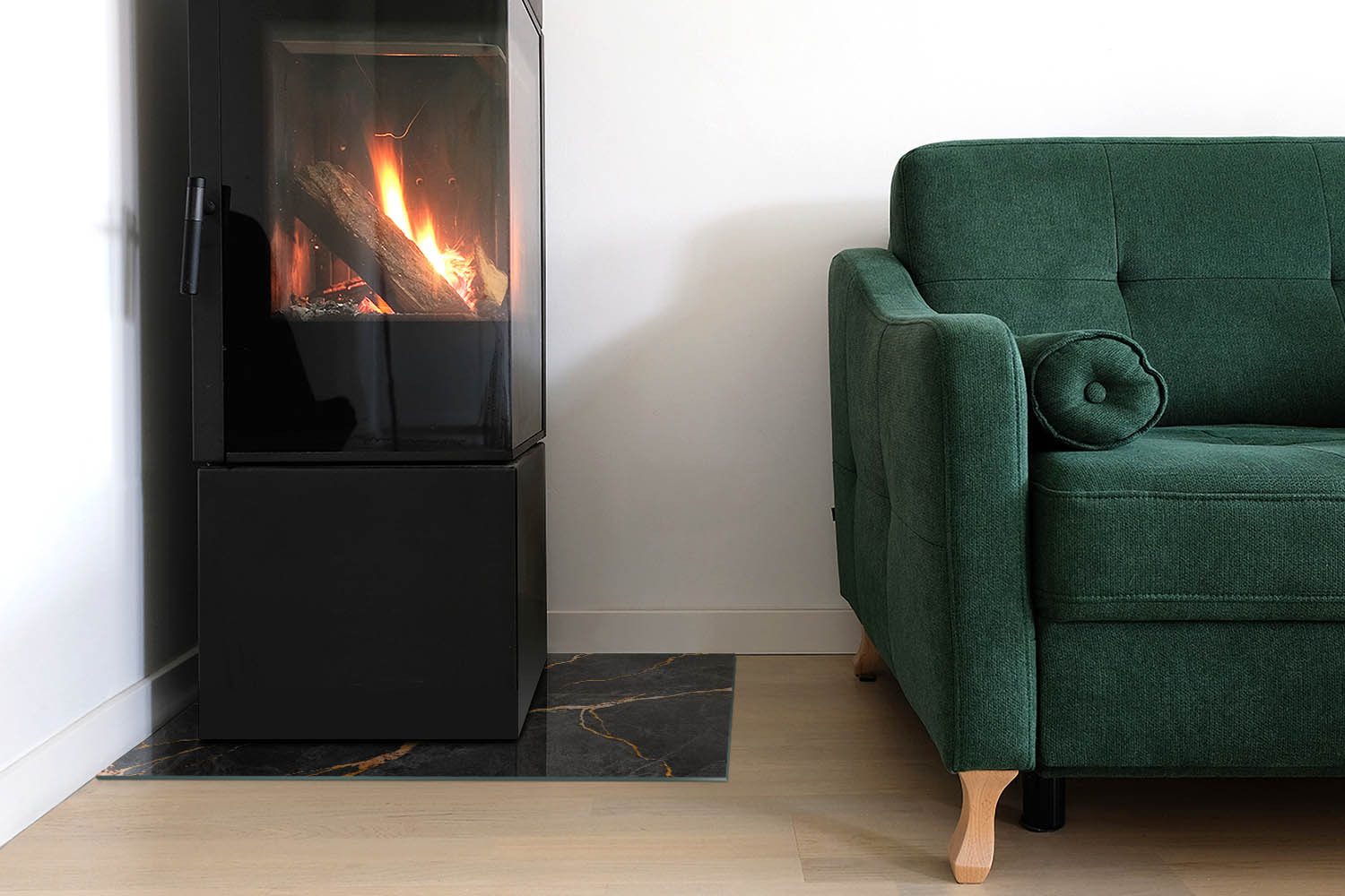 Tulup Bodenschutzplatte Schwarz Eleganter Marmor, Gehärtetem Glas Kaminöfen günstig online kaufen