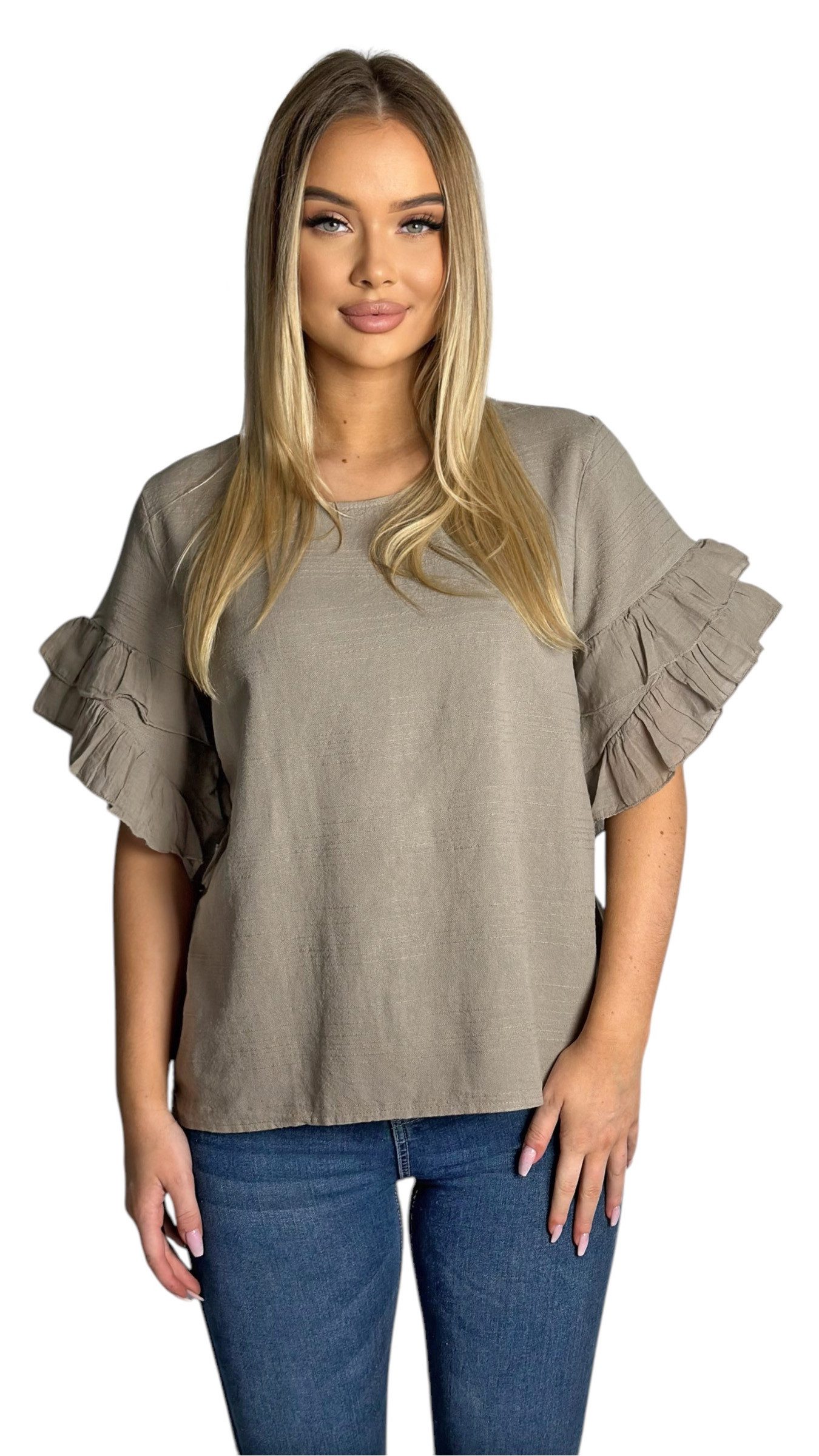Mississhop Kurzarmshirt Charmantes Volant-Ärmel-Shirt – 100% günstig online kaufen
