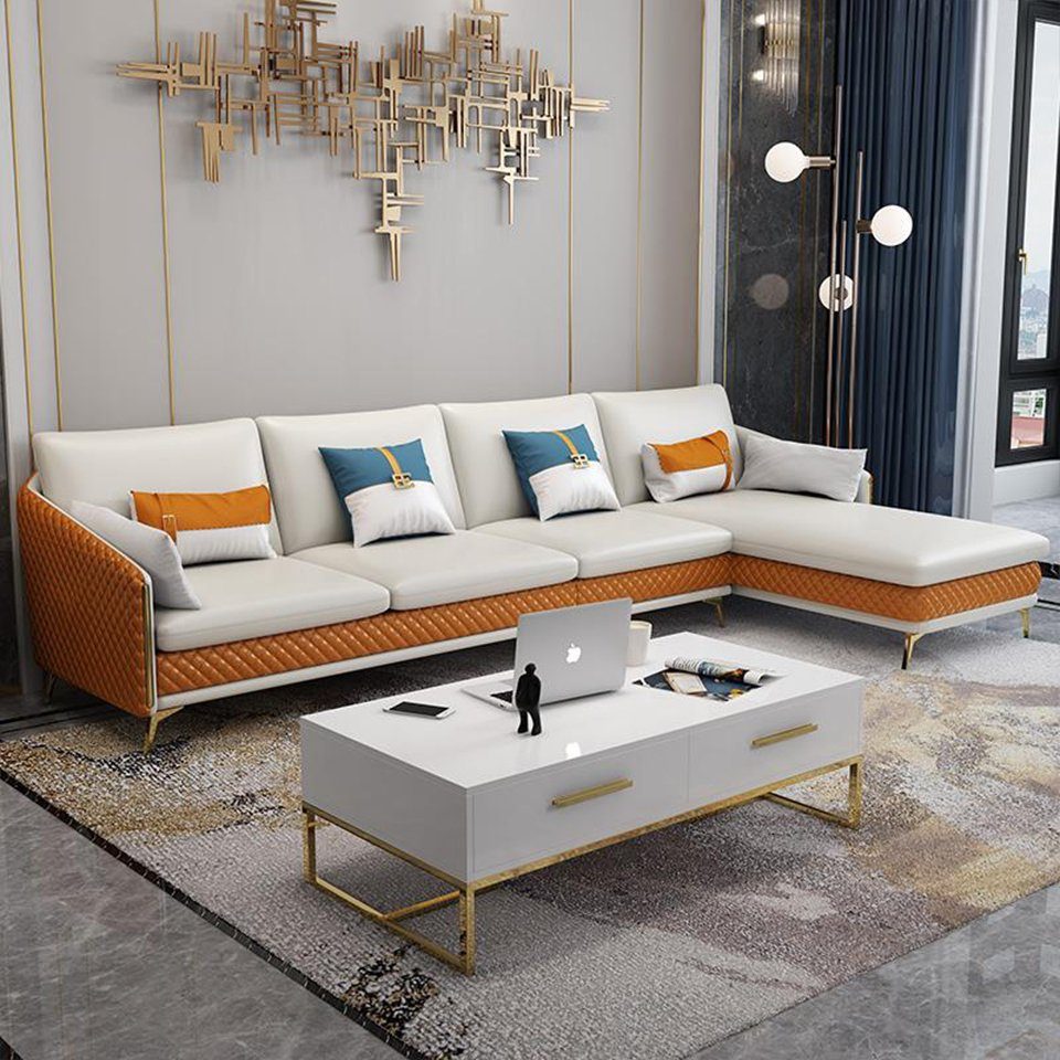 JVmoebel Ecksofa, Ecke Sofas Sitz Sofa Ledersofa Orange L-Form Luxus Ecksofa Couch Wohnzimmer