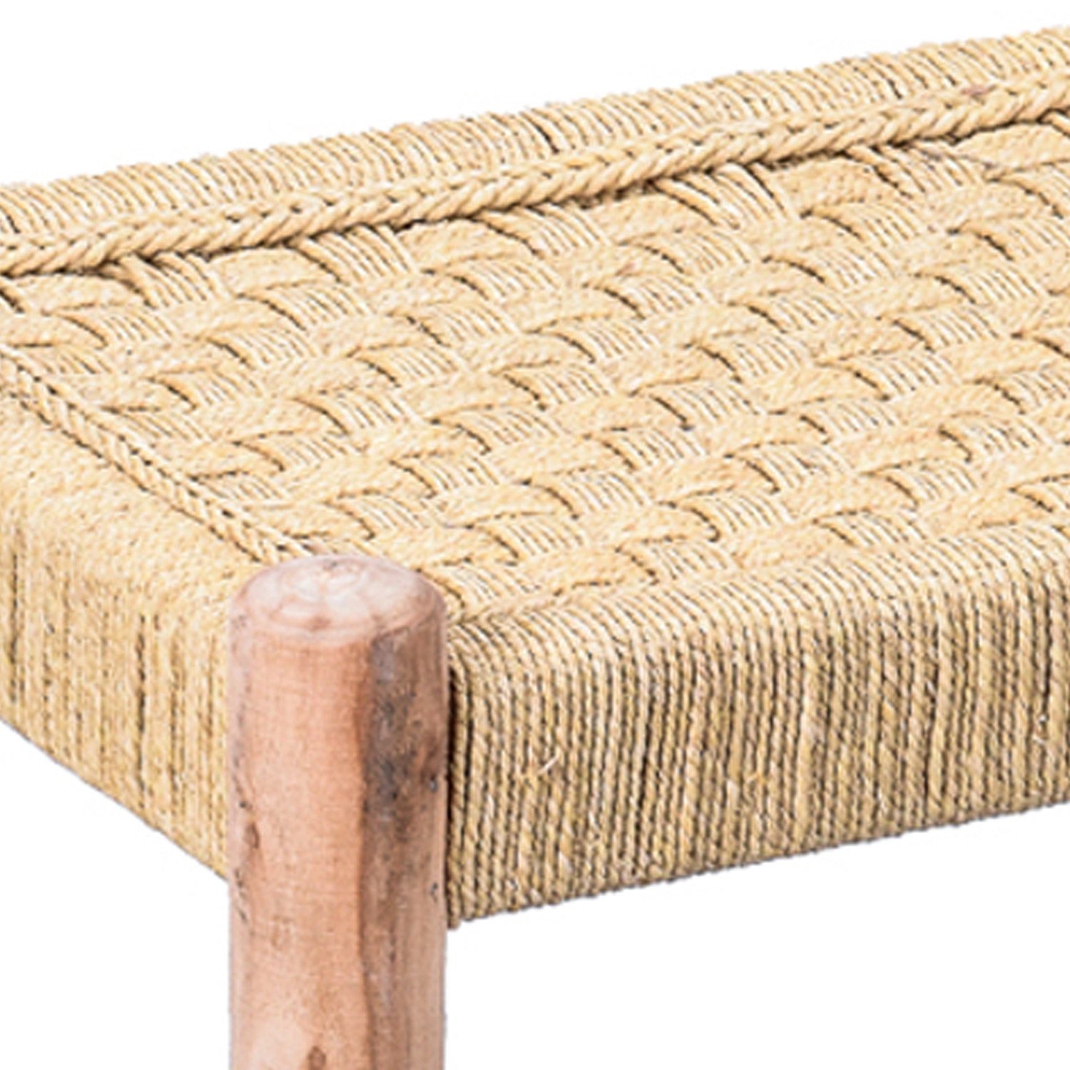 Marrakesch Orient & Mediterran Interior Gartenbank Boho Sitzbank Josue modern aus Akazienholz und Jute in Hellbraun 90 cm (1-St), Handarbeit