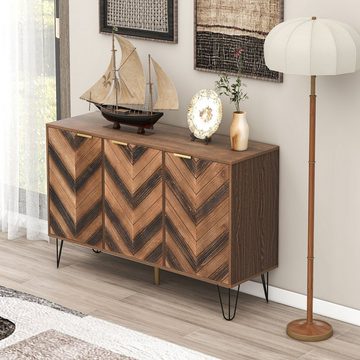 EXTSUD Sideboard Exklusives Sideboard mit drei Türen, Hergestellt aus Massivholzfurnier mit Laminat. Gold G kleiner Schrank