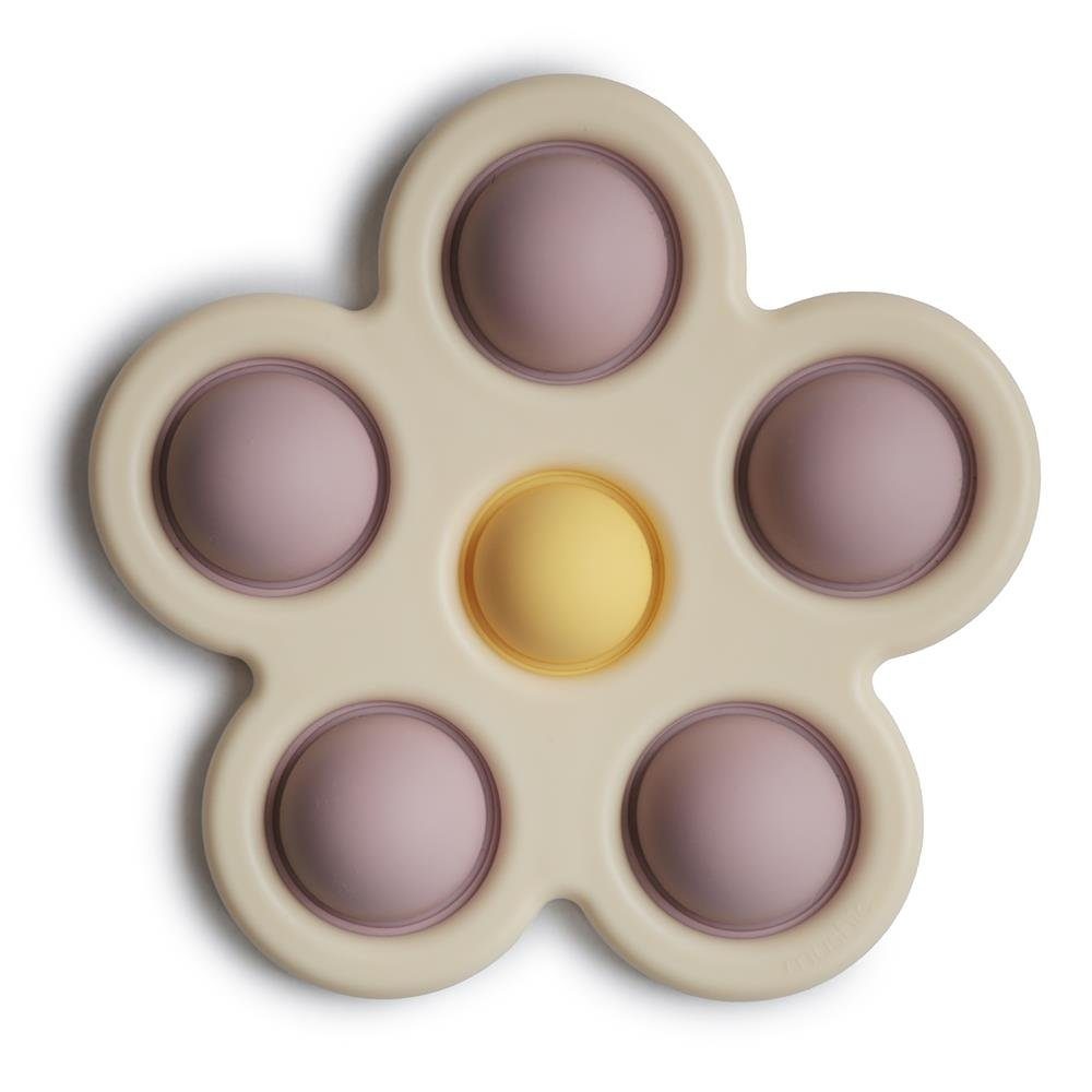 Mushie Spiel Pressspielzeug Blume Soft Lilac, Silikon BPA-frei, Druckspielzeug, Babyspielzeug, Lila Beige Gelb