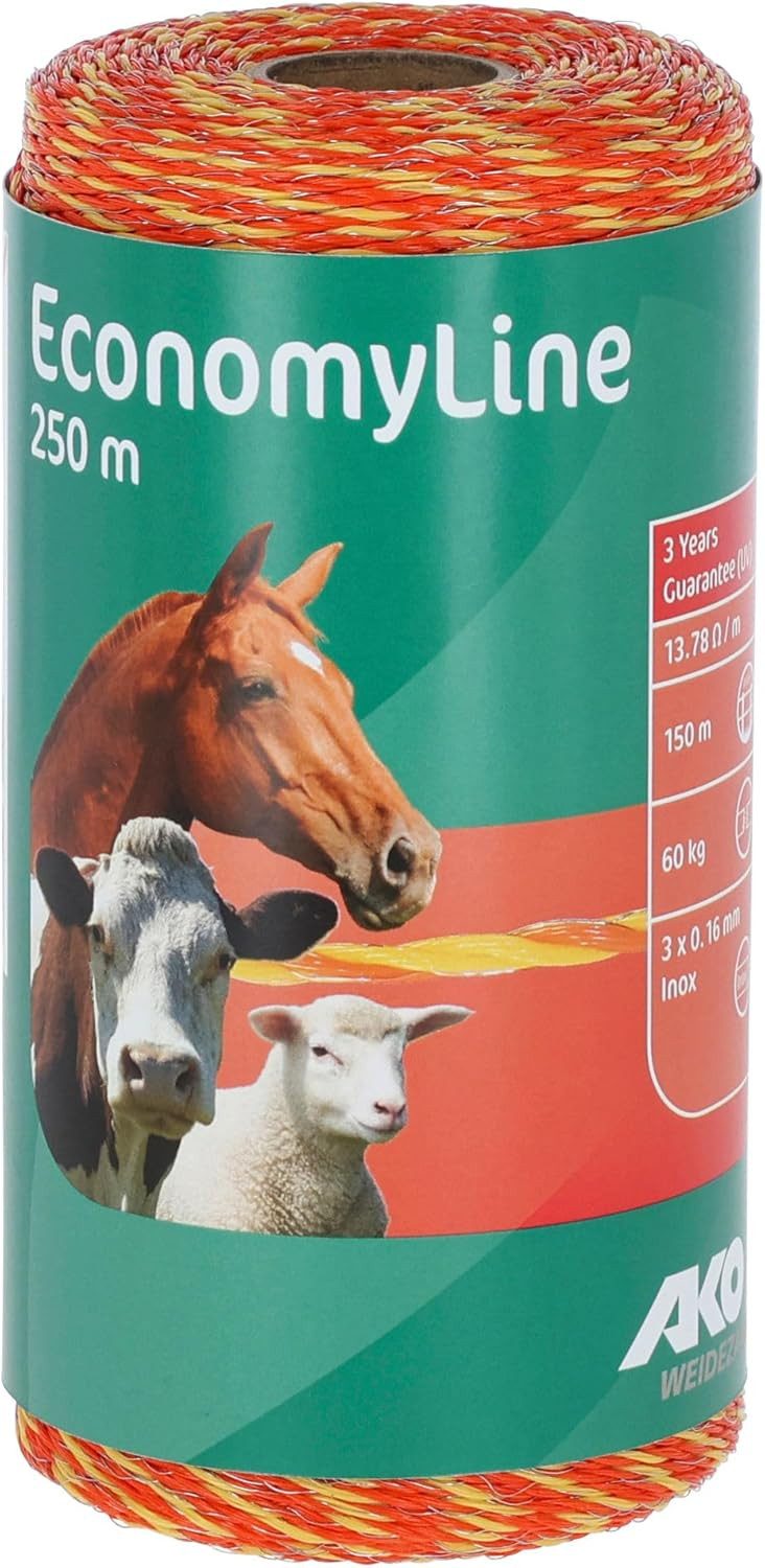 AKO-Agrartechnik Weidenzaun Weidezaunlitze EconomyLine (Farbe gelb/orange, Länge 250 m), (1-St)