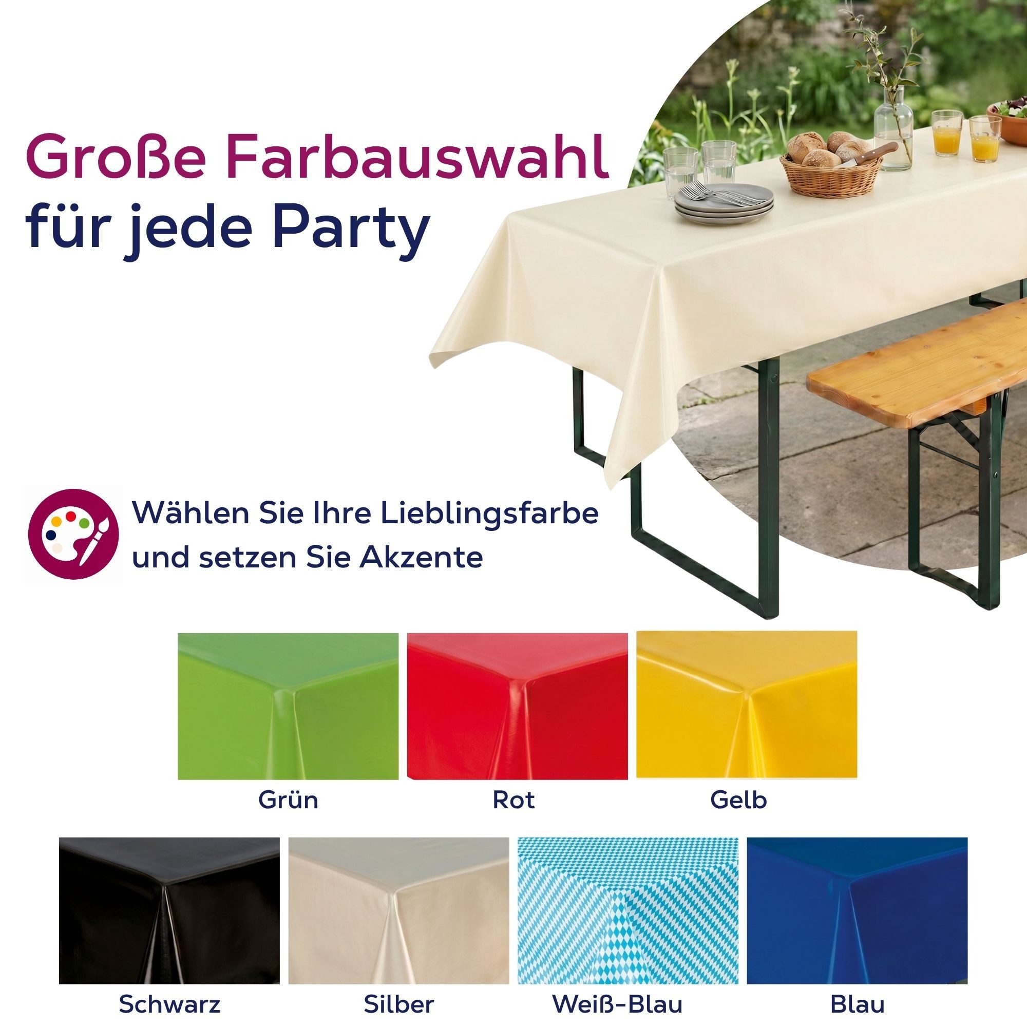 Beautex Tischdecke, Partytischdecke, für Biertischgarnituren, 100x250cm, viele Farben (1-tlg), wasserabweisend, abwaschbar, lebensmittelecht, strapazierfähig