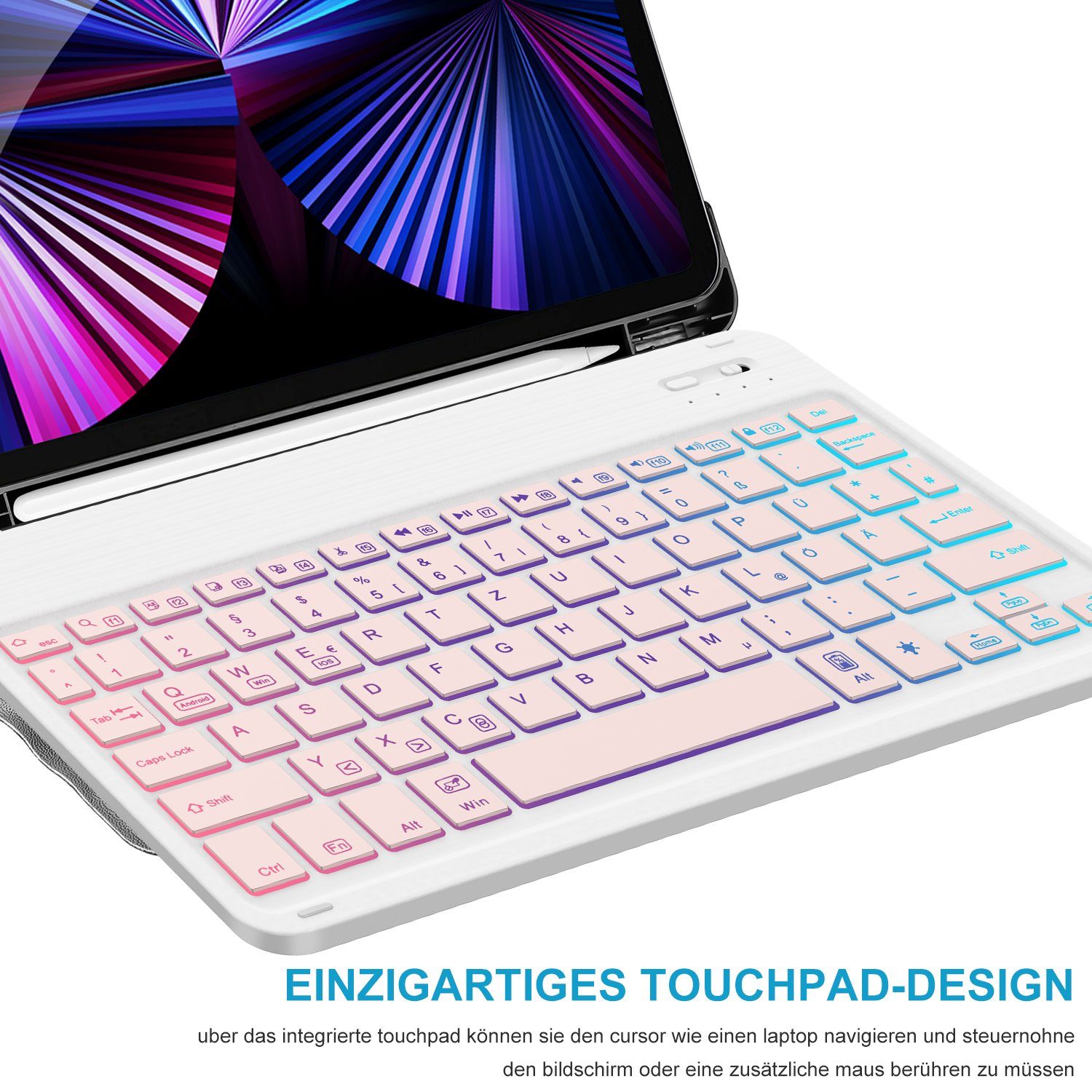 Mutoy Tastatur Hülle iPad 2022/2021/2020 Kabellose iPad-Tastatur für & Pro Air iPad 5/Air 11 (Roségold, 4 QWERTZ-Layout) Beleuchtete Tastatur, Deutsches