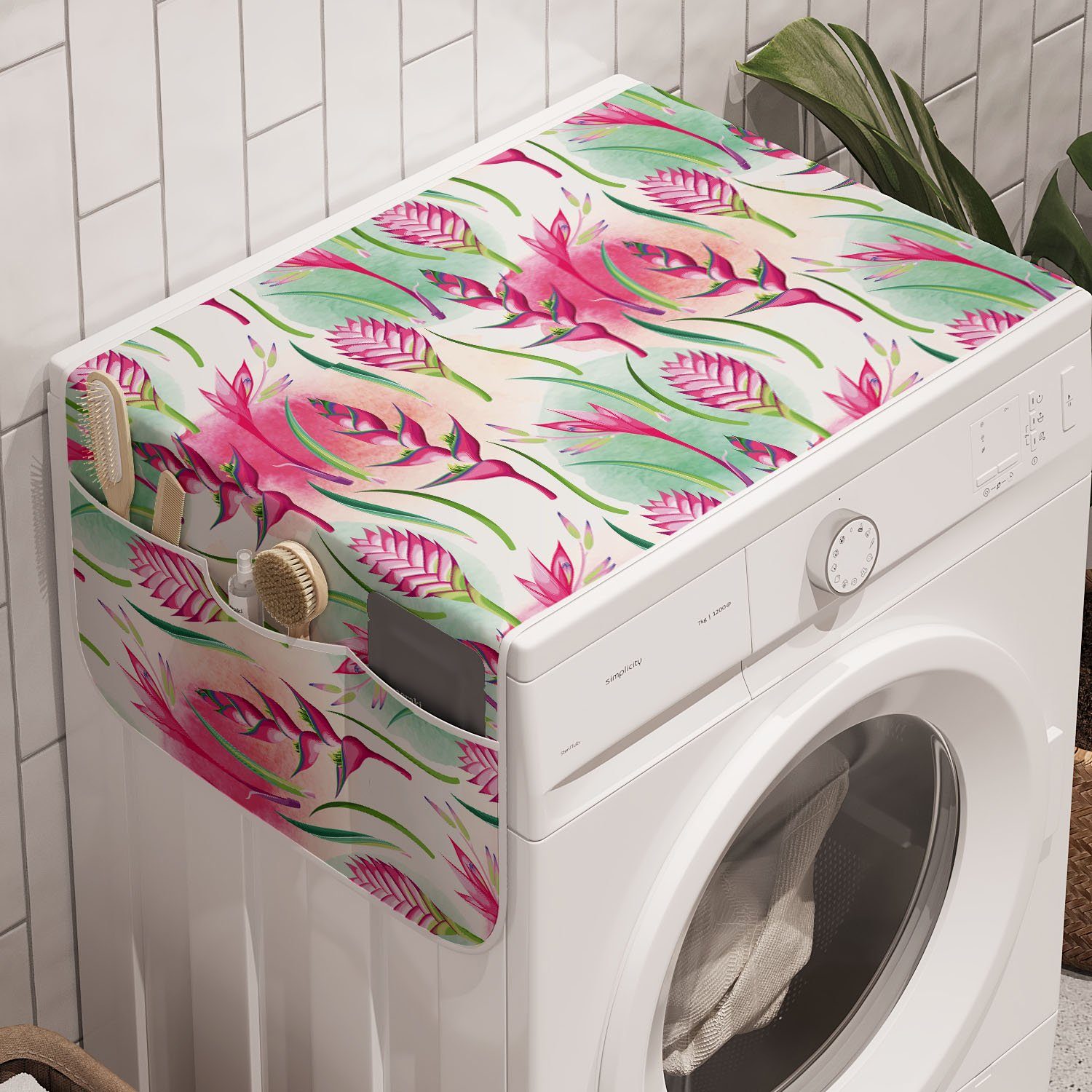 und Waschmaschine für Blumen Badorganizer Tropic Anti-Rutsch-Stoffabdeckung Farbe Abakuhaus Blots Trockner, Exotisch