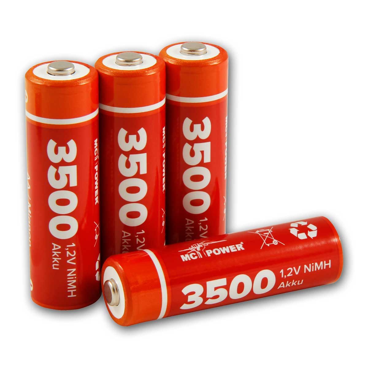 McPower 4er Pack Mignon-Akkus 1,2V, 3500, NiMH, Typ AA Akku