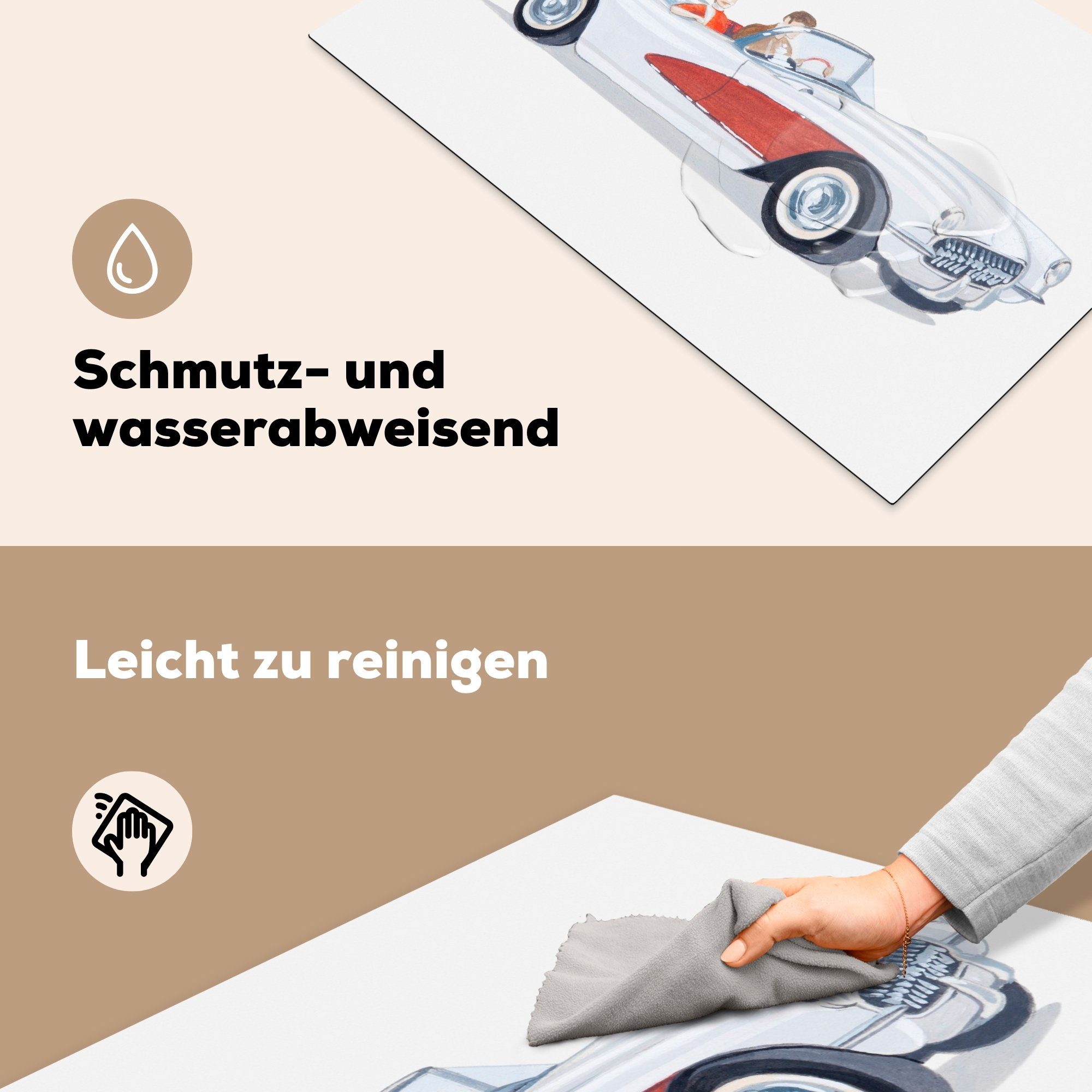 MuchoWow Herdblende-/Abdeckplatte Illustration von zwei cm, Chevrolet, für Ceranfeldabdeckung in küche, (1 tlg), einem Vinyl, Schutz 81x52 Induktionskochfeld die Passagieren offenen