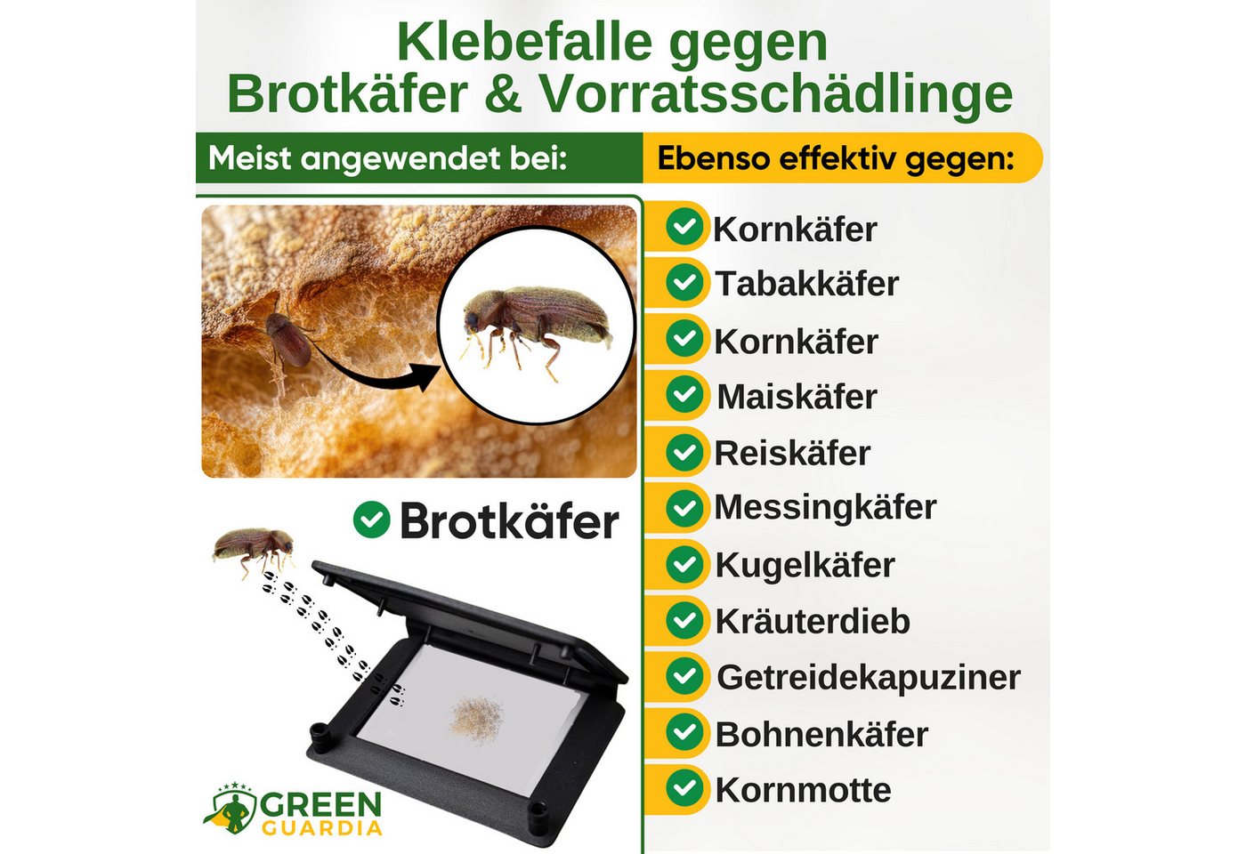 Thumbnail - GREEN GUARDIA Insektenfalle Brotkäfer Falle mit Pheromon-Lockstoff - insektizidfrei, Umweltfreundliche & Effektive Schäd...
