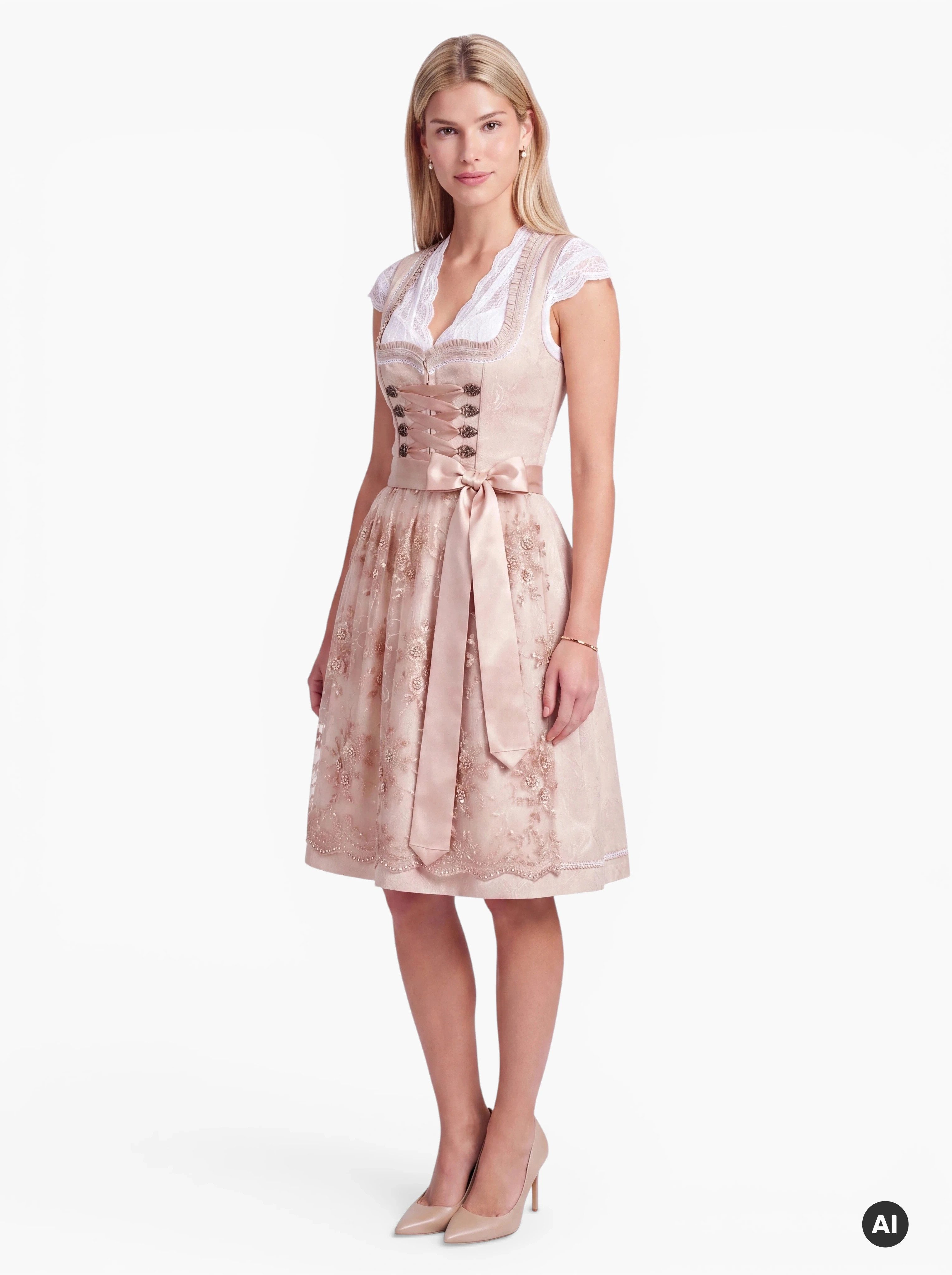 Moschen-Bayern Dirndl Anna Krüger Dirndl Midi 65cm mit Spitzenschürze und Satin-Schleife
