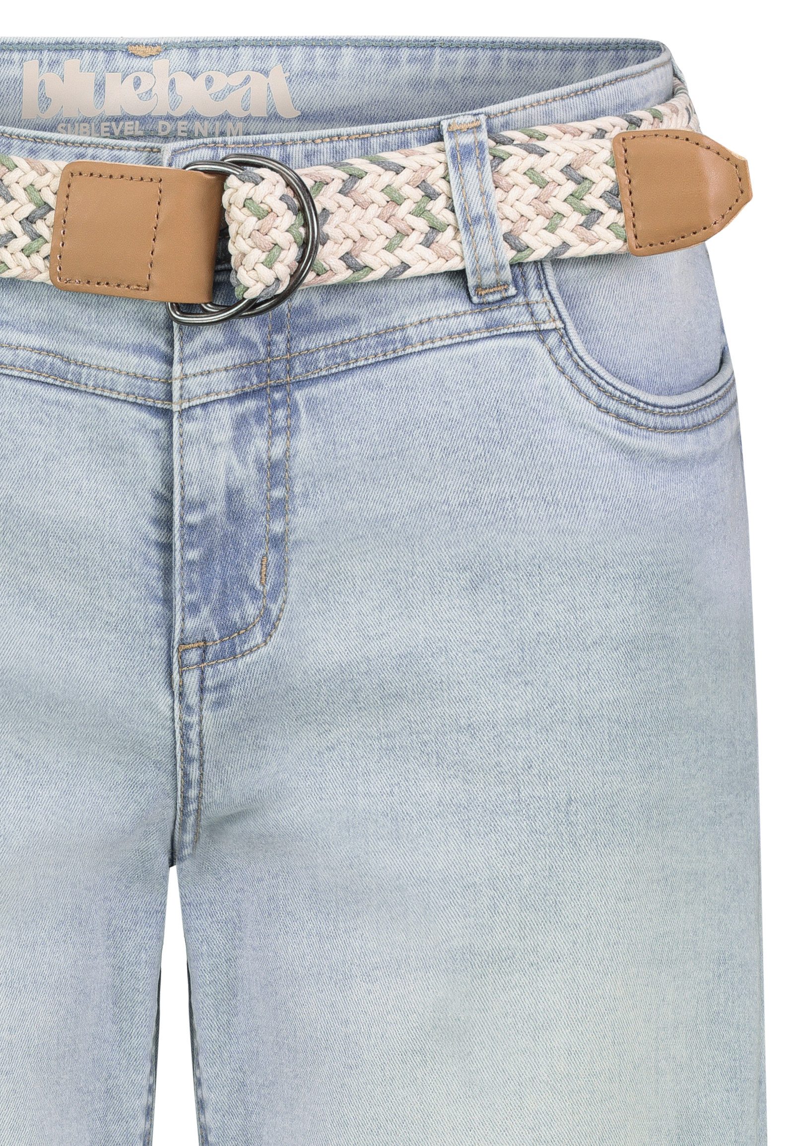 SUBLEVEL Jeansbermudas Damen Jeansbermuda mit schönem Gürtel Sommerhose, Denim Bermuda, Shorts mit Gürtel