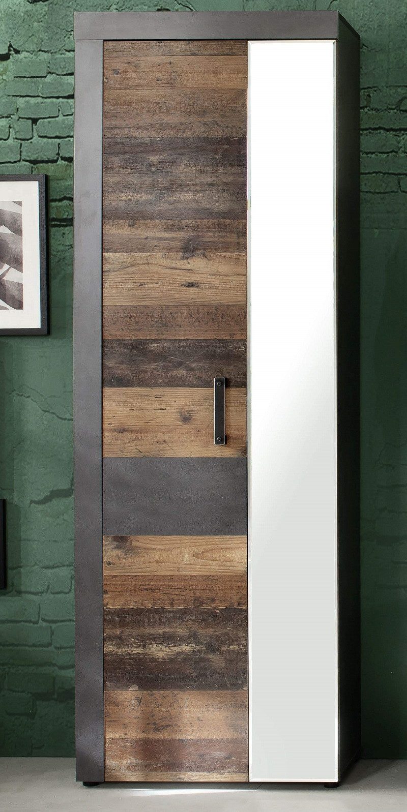 Schuhschrank Garderobenschrank Indy, Old Used Wood / Matera grau, Shabby Look