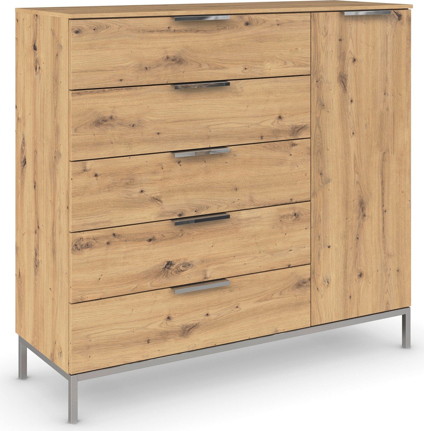 rauch Kombikommode Kommode Türkommode Sideboard Kombikommode FLIPP (Breite 120 cm mit 2 Einlegeböden), 1-türig mit 5 Schubladen und Soft-Close-Funktion