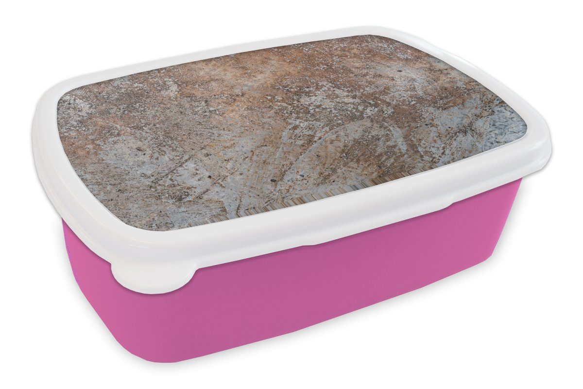 MuchoWow Lunchbox Rost - Schiefer - Retro, Kunststoff, (2-tlg), Brotbox für Erwachsene, Brotdose Kinder, Snackbox, Mädchen, Kunststoff rosa