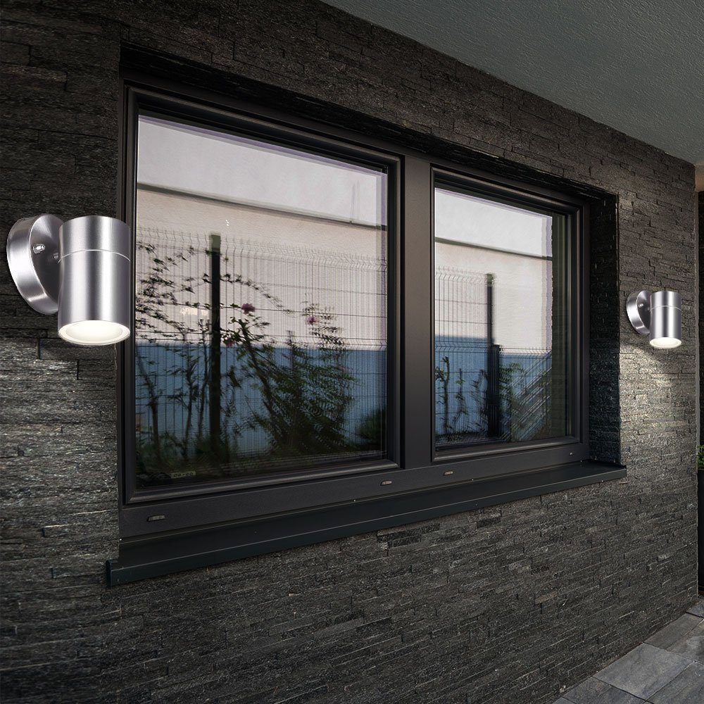 Außen Set Außen-Wandleuchte, Wand Down etc-shop Warmweiß, Leuchtmittel Edelstahl Fassaden inklusive, LED Strahler 2er Lampen