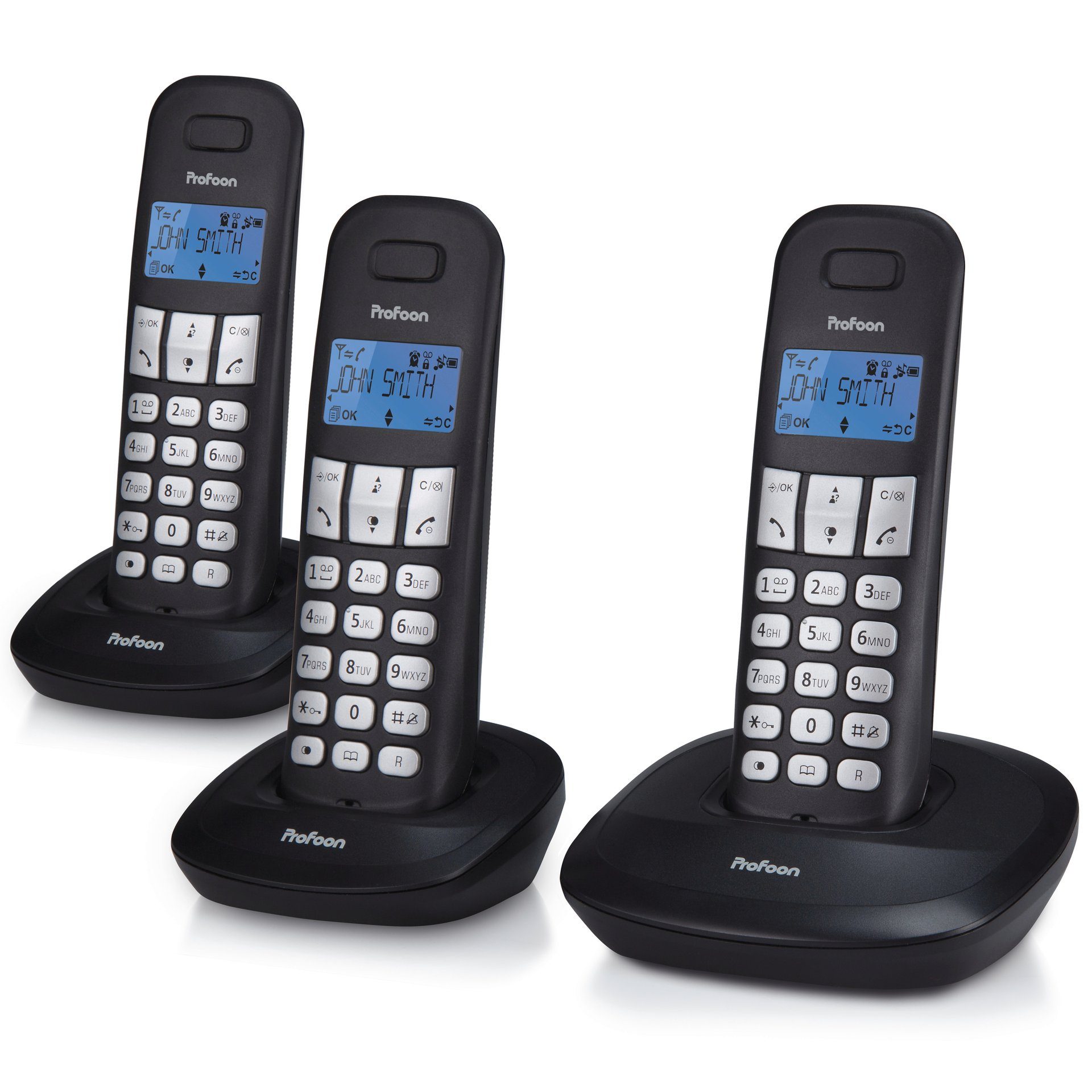 Profoon DECT-Telefon Set mit 3 Mobilteilen und Ladeschale Schnurloses DECT-Telefon (Mobilteile: 3)