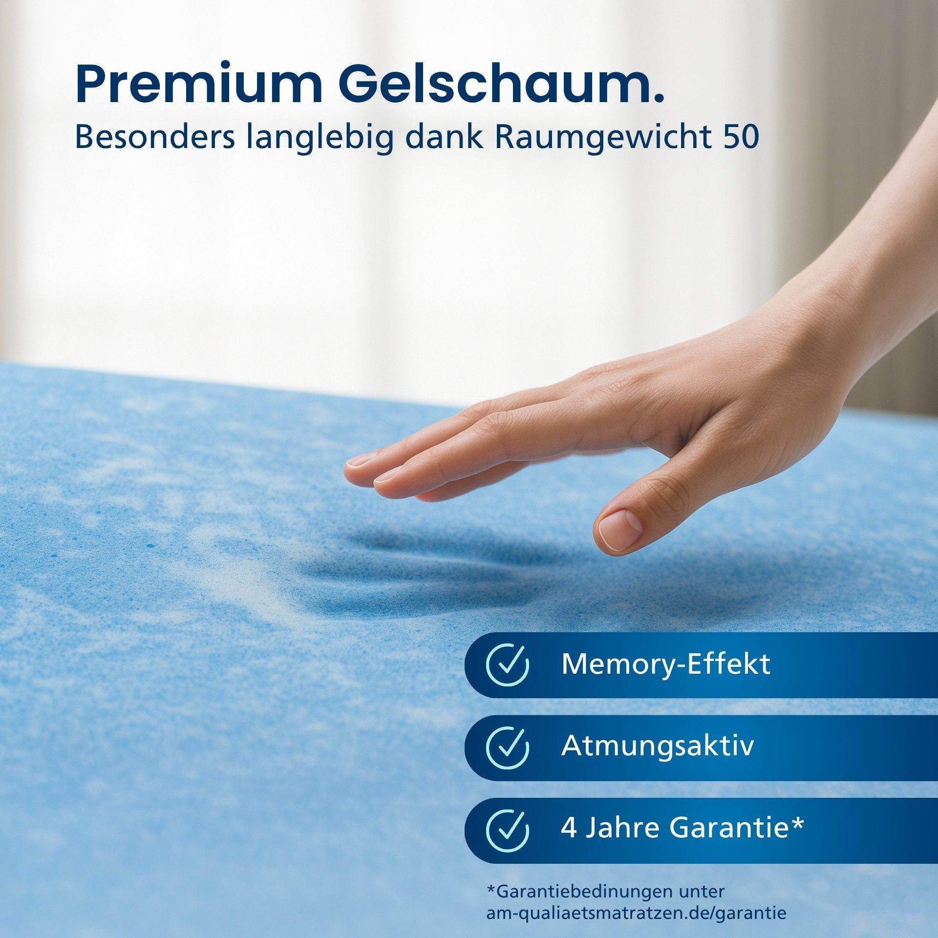 AM Qualitätsmatratzen, Topper Gelschaum weich, Basic Geltopper ohne Bezug, RG50, Made in Germany, H2, 4 cm hoch, 80x200 cm