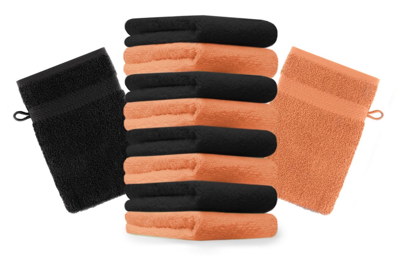 Betz Waschhandschuh 10 Stück Waschhandschuhe Premium 100% Baumwolle Waschlappen Set 16x21 cm Farbe orange und schwarz