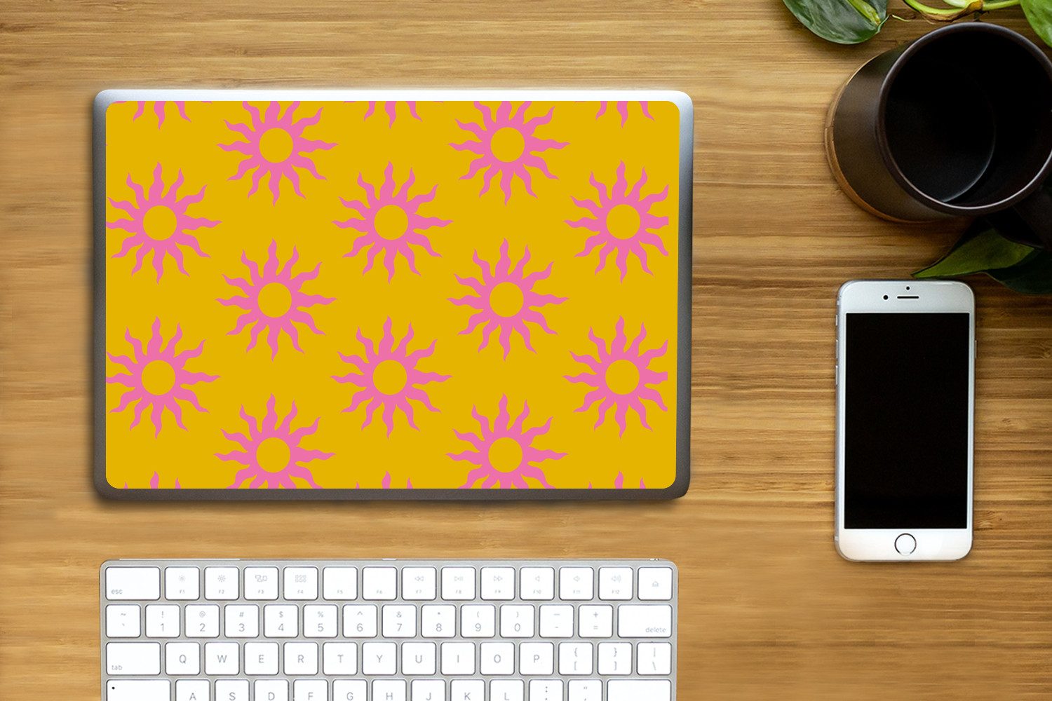 Thumbnail - MuchoWow Laptop-Aufkleber Sonne - Rosa - Gelb - Sommer, (1tlg), Laptop Folien Cover, Aufkleber, Sticker, Schutz vor Krat...