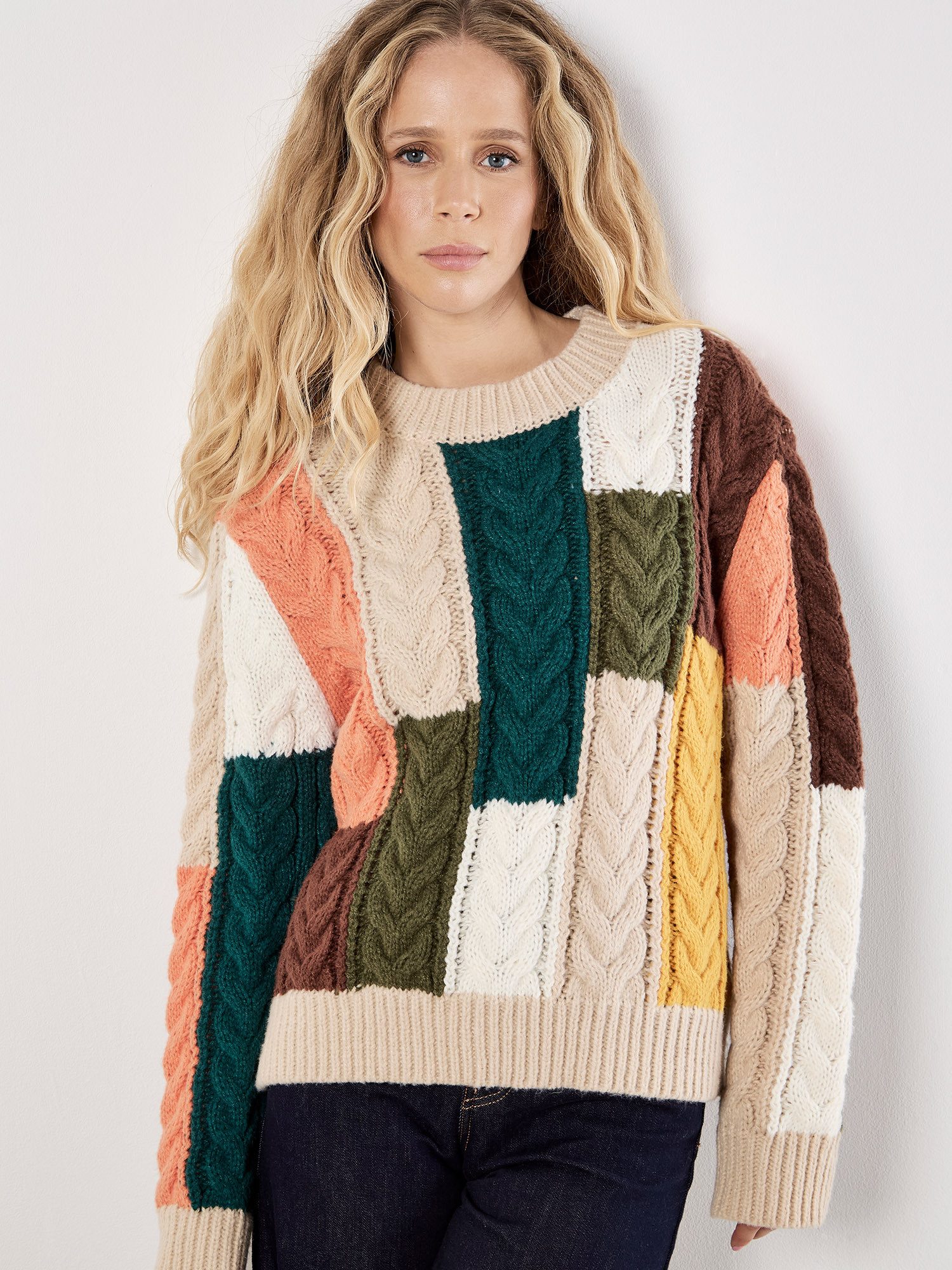 Apricot Strickpullover Zopfpullover im Color-Block-Design