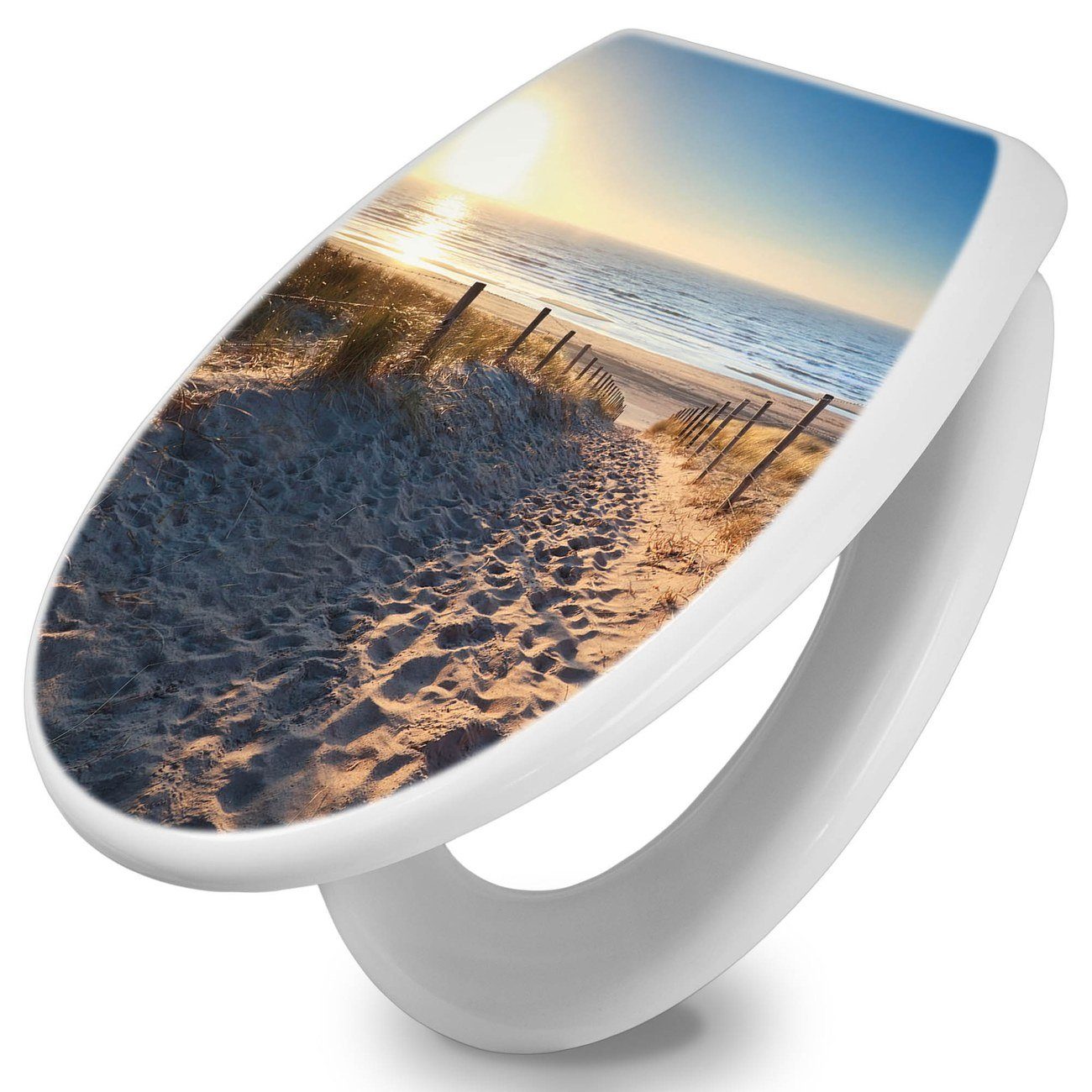 banjado WC-Sitz mit Absenkautomatik Motiv Nordseestrand (umweltfreundliches Material, integrierte Scharniere), 44,5 x 37 x 5 cm