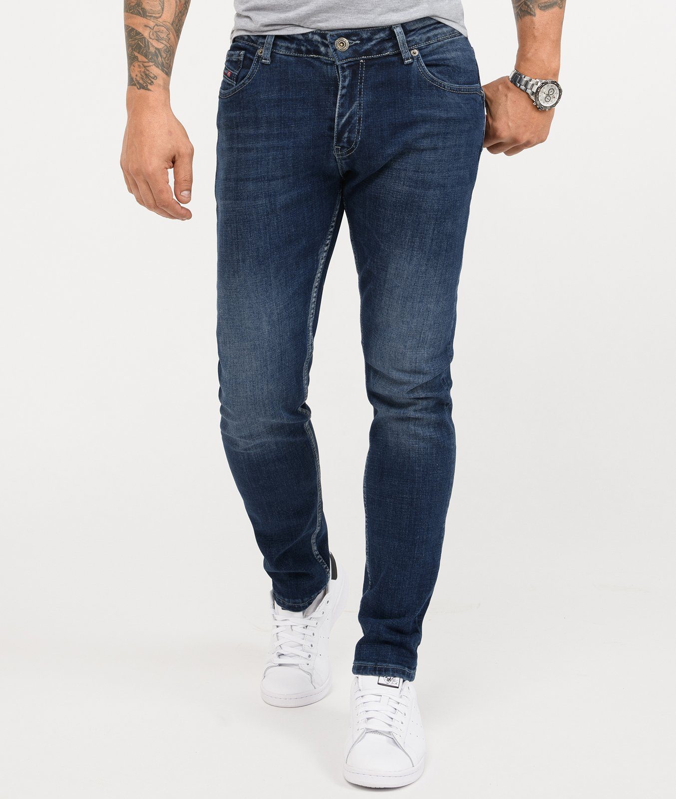 Rock Creek Slim-fit-Jeans Herren Jeans Stonewashed Blau RC-2345 | Stretchjeans