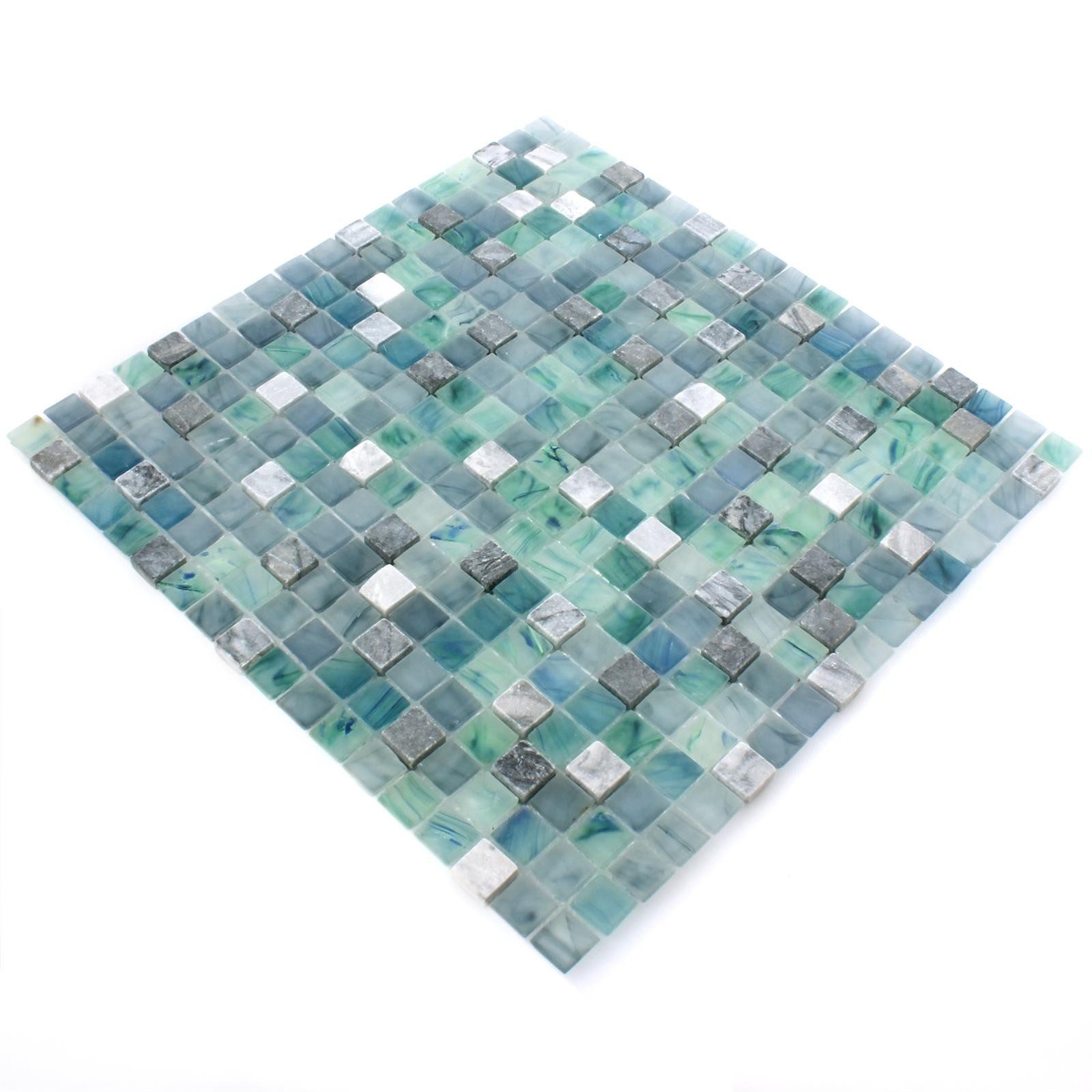 Mosafil Mosaikfliesen Mosaikfliesen Mayon Glas Marmor Mix Seegrün, Naturstein-Glas 29.500x29.500, grau-seegrün, Verlegefertig auf ein Netz geklebt - Frostsicher - Wasserfest