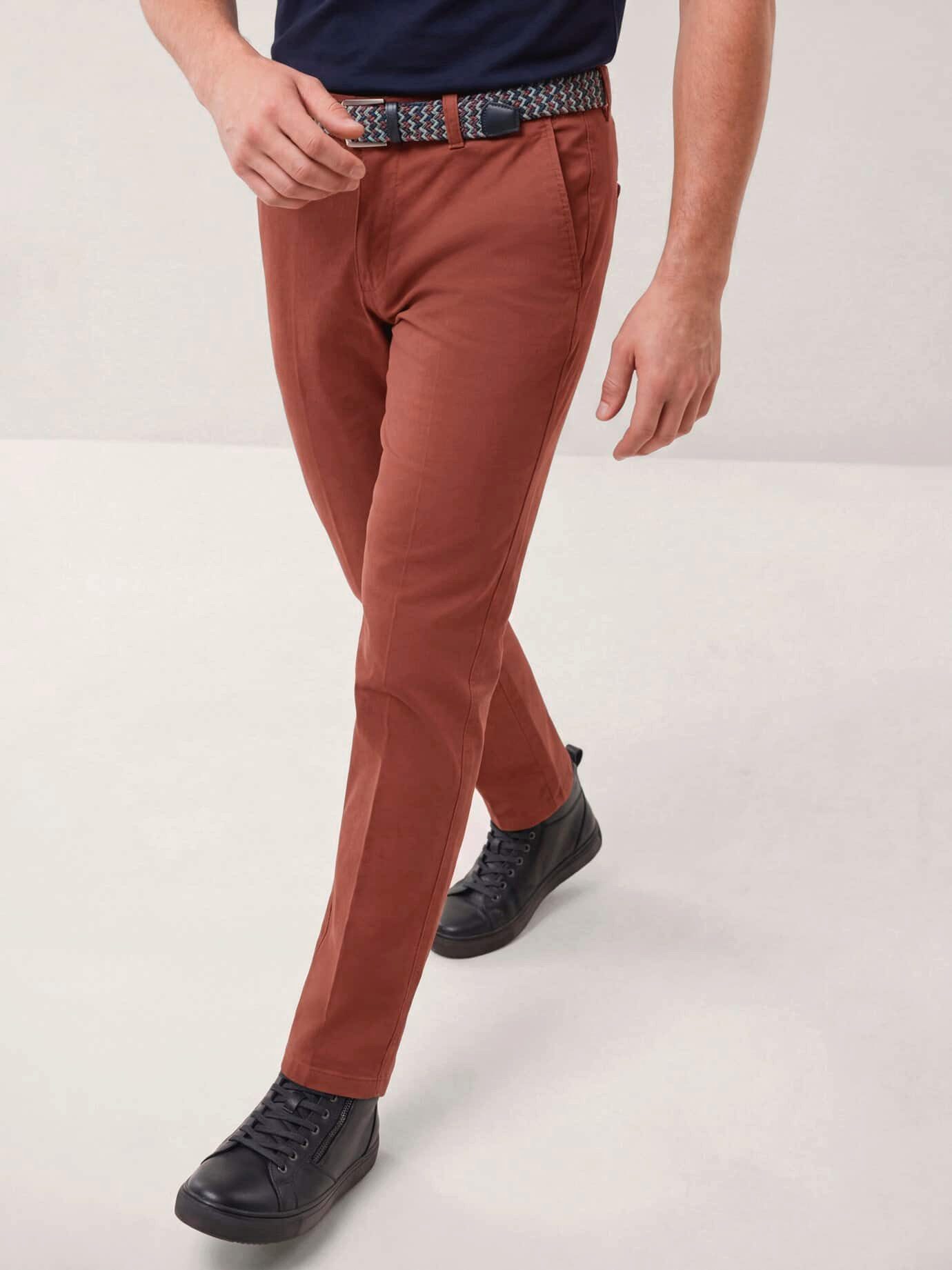 Walbusch Chinohose Herren Extraglatt-Stretchbund-Chino Regular Fit bügelfrei Baumwollhose mit Comfort-Bund (6 cm Dehnreserve), inkl. Flechtgürtel