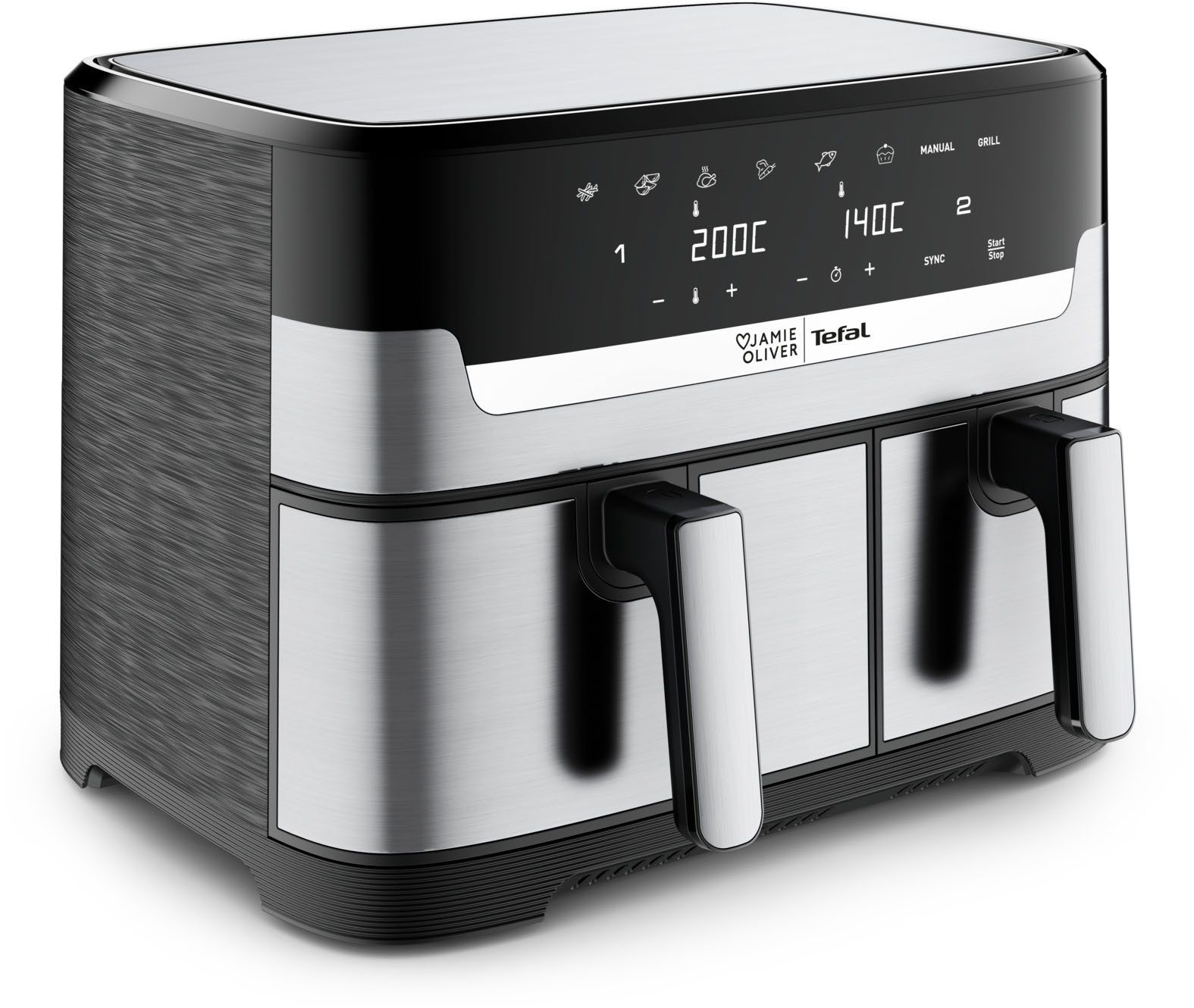 Tefal Heißluftfritteuse Jamie Oliver by Tefal Dual Easy Fry & Grill, 2 unabhängige Garzonen, 2700 W, Heissluftfritteuse Doppelkammer, 8 automatische Programme, EY90JDE