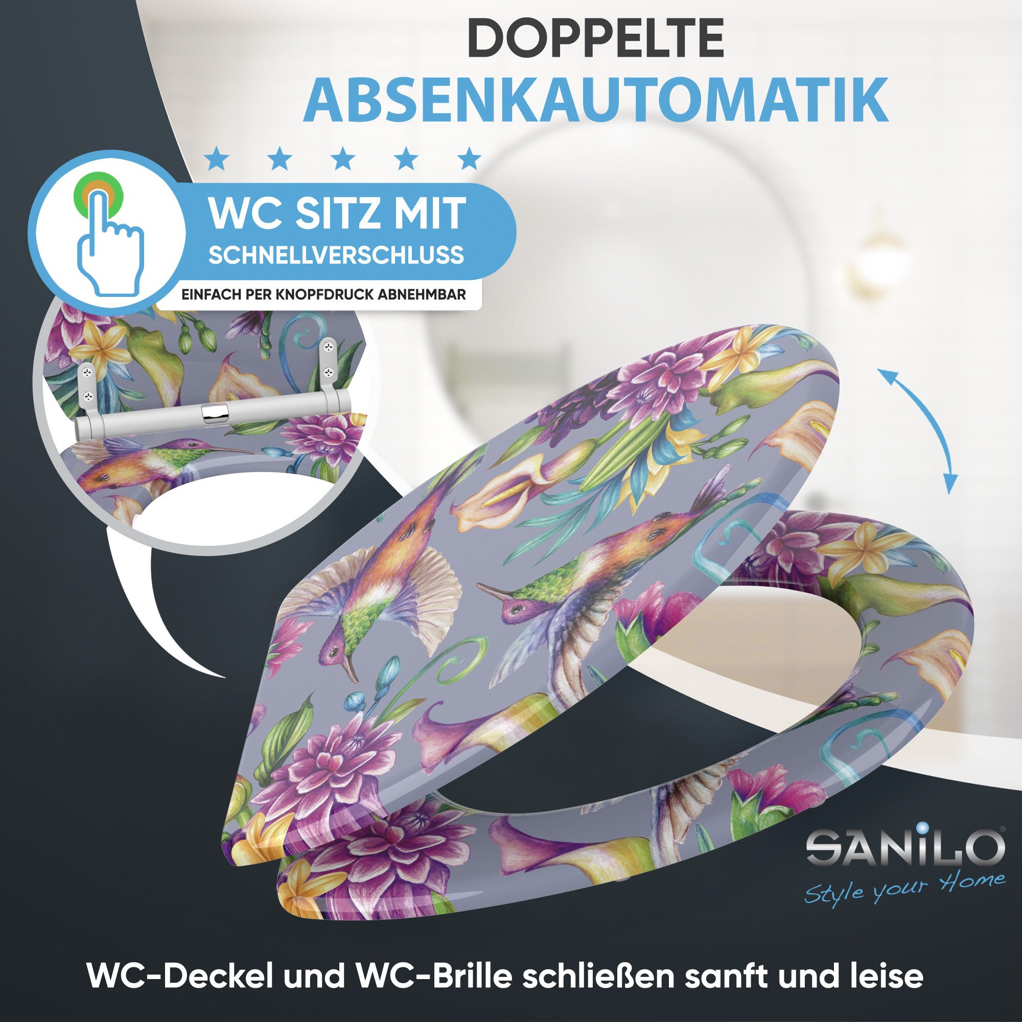 Sanilo WC-Sitz mit Absenkautomatik, viele Toilettendeckel direkt vom Hersteller, hochwertig & modern, universell, leichte Montage