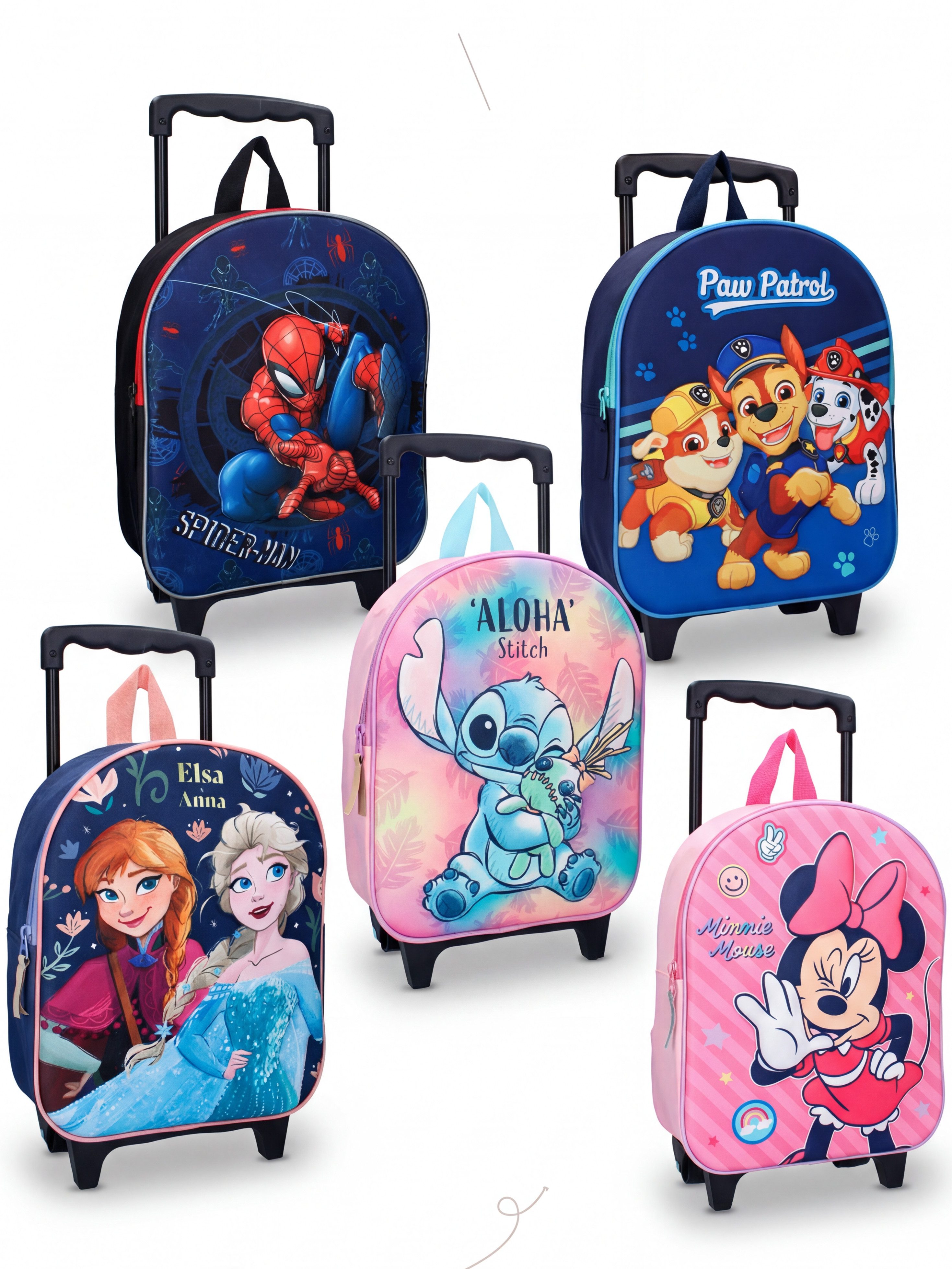 Disney Kinderkoffer Trolley Rucksack Spiderman Paw Patrol Minnie Mouse Eiskönigin Stitch, 30 x 25 x 10 cm, 8 Liter