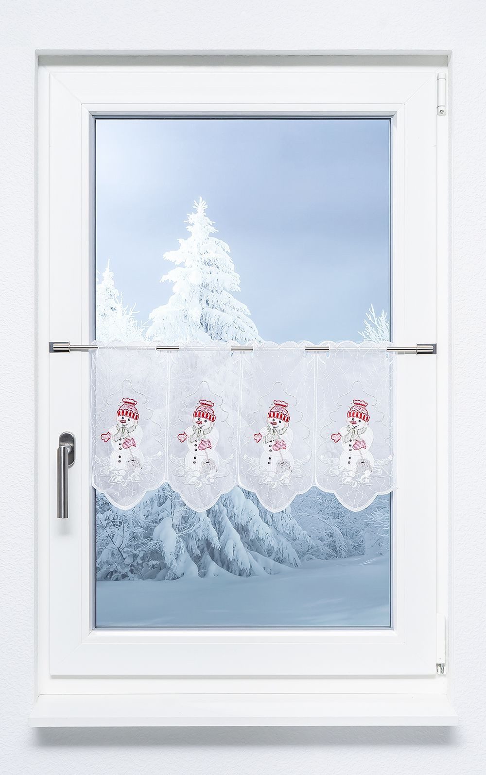 Plauener Spitze® Scheibengardine Snowman (1 St), transparent, HxB 30x48.9cm günstig online kaufen