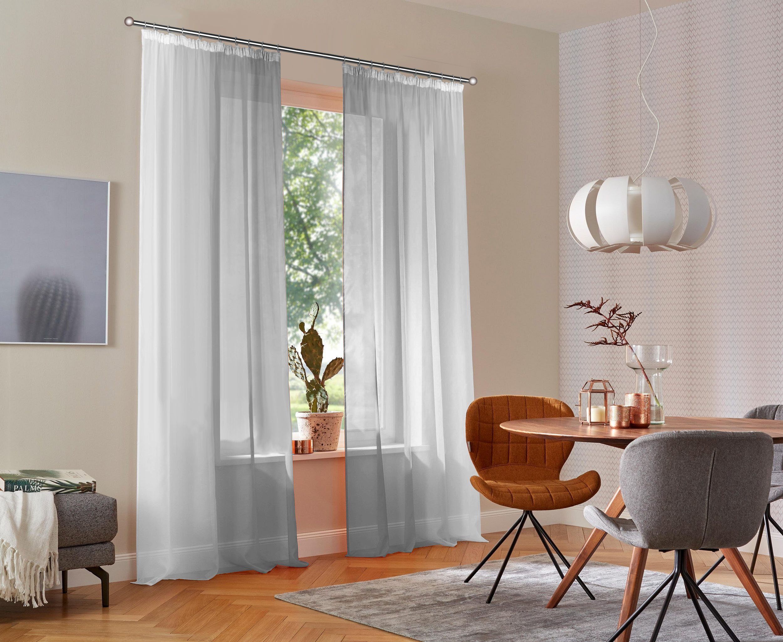 Gardine Valverde, my home, Kräuselband (2 St), transparent, Voile, Vorhang, Fertiggardine, transparent grau