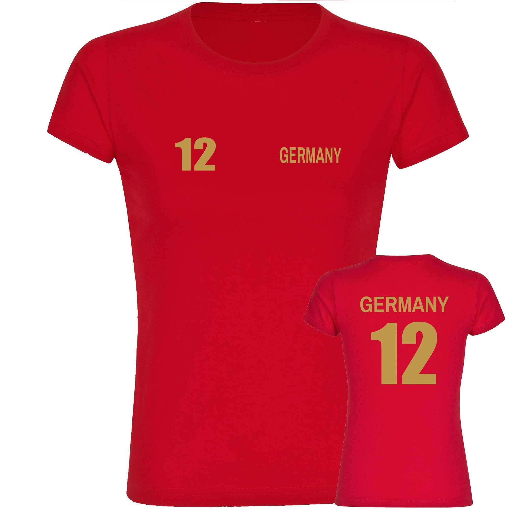 multifanshop T-Shirt Damen Germany - Trikot 12 Gold - Frauen