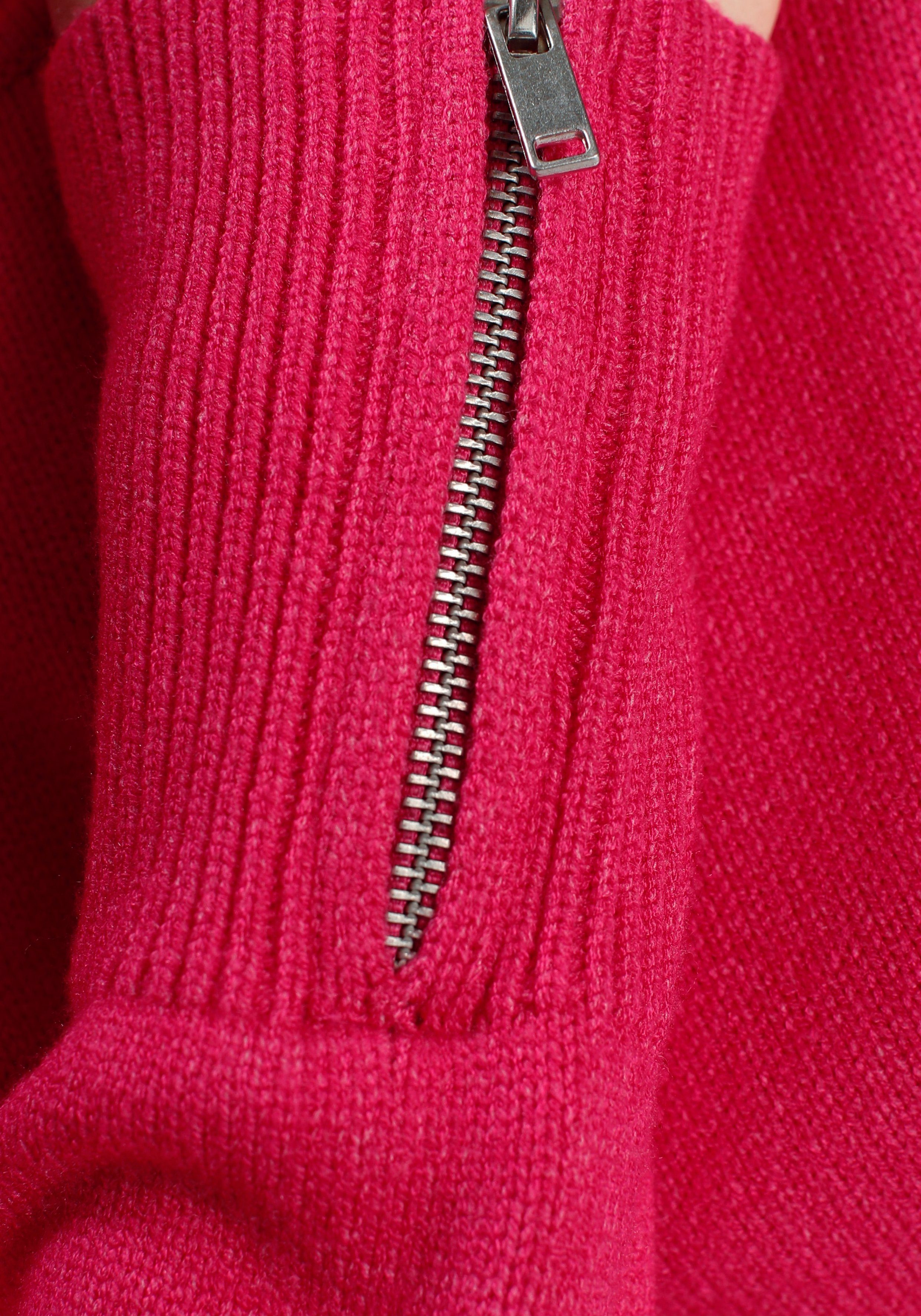pink Stehkragenpullover Reißverschluss mit Tamaris