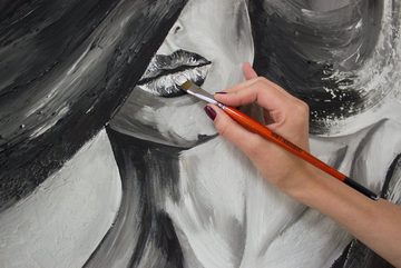 YS-Art Gemälde Charme, Menschen, Leinwand Bild Handgemalt Quadratisch Frau mit Hut schwarz